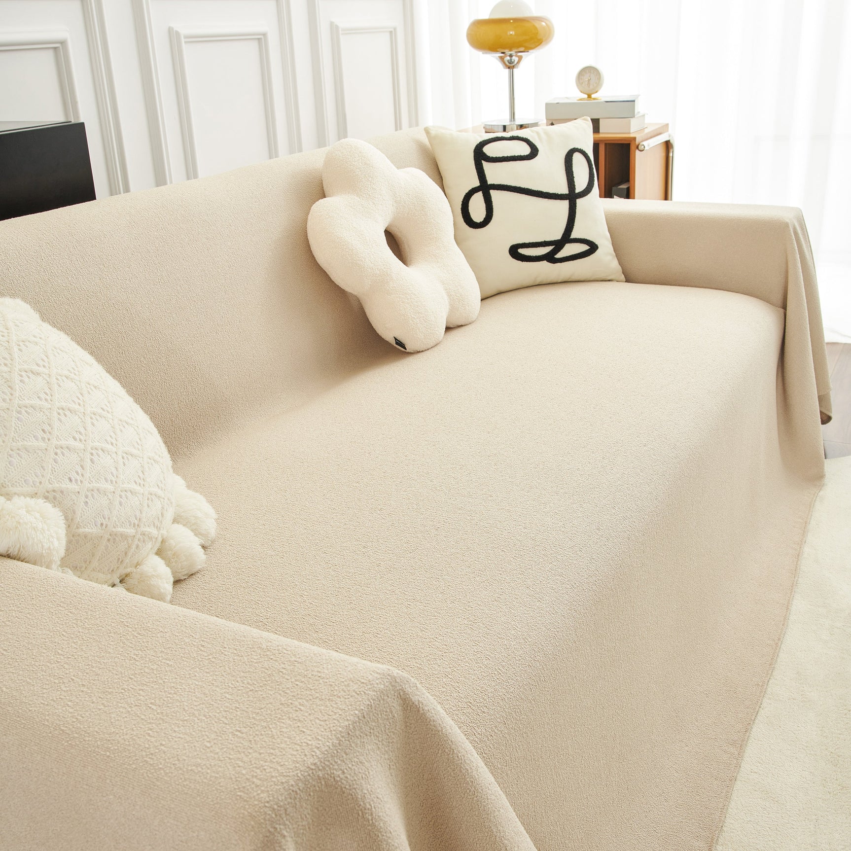 Teddy Throw Blanket and Stylish Slipcover for Couch, Waterproof Sofa Cover for Pets