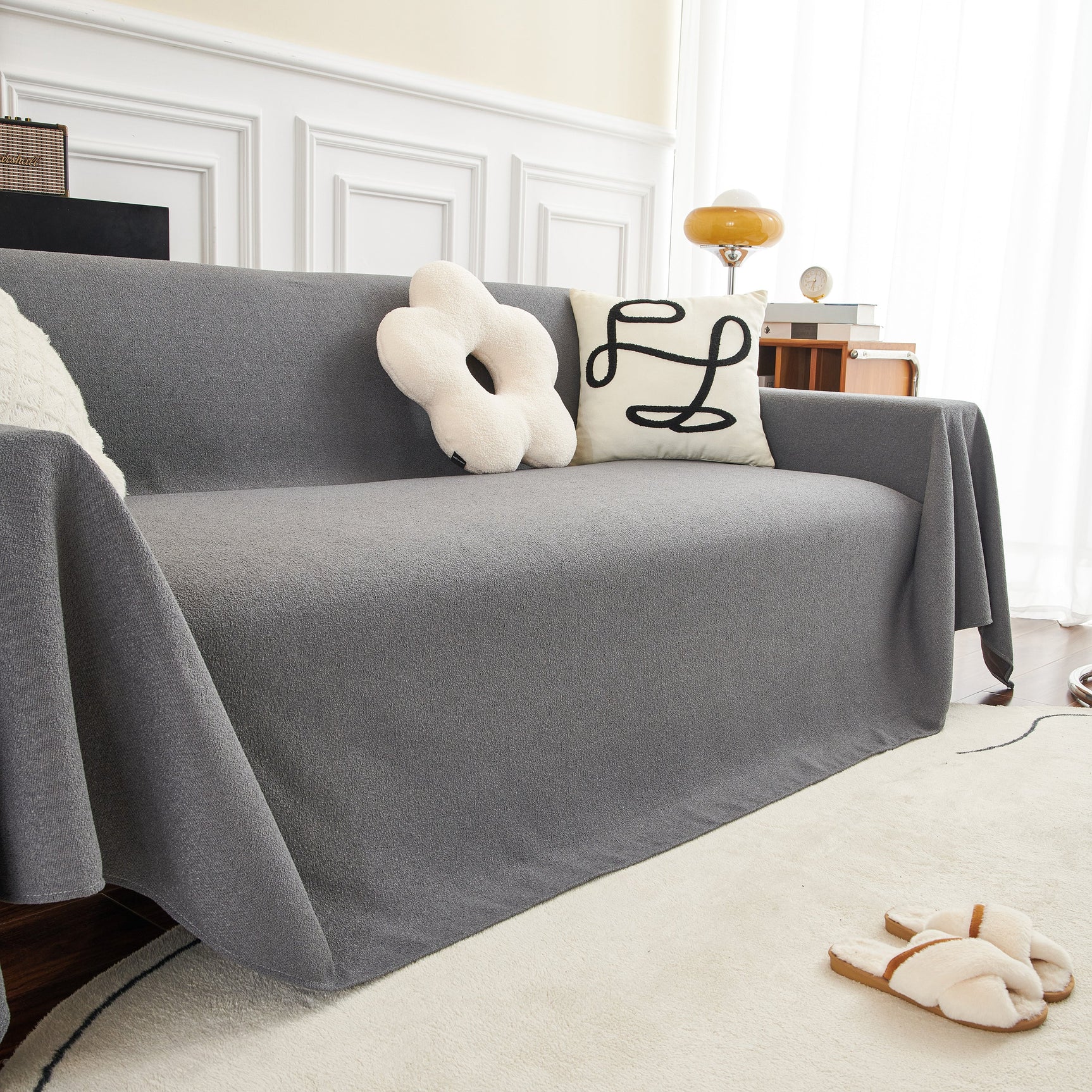 Teddy Throw Blanket and Stylish Slipcover for Couch, Waterproof Sofa Cover for Pets