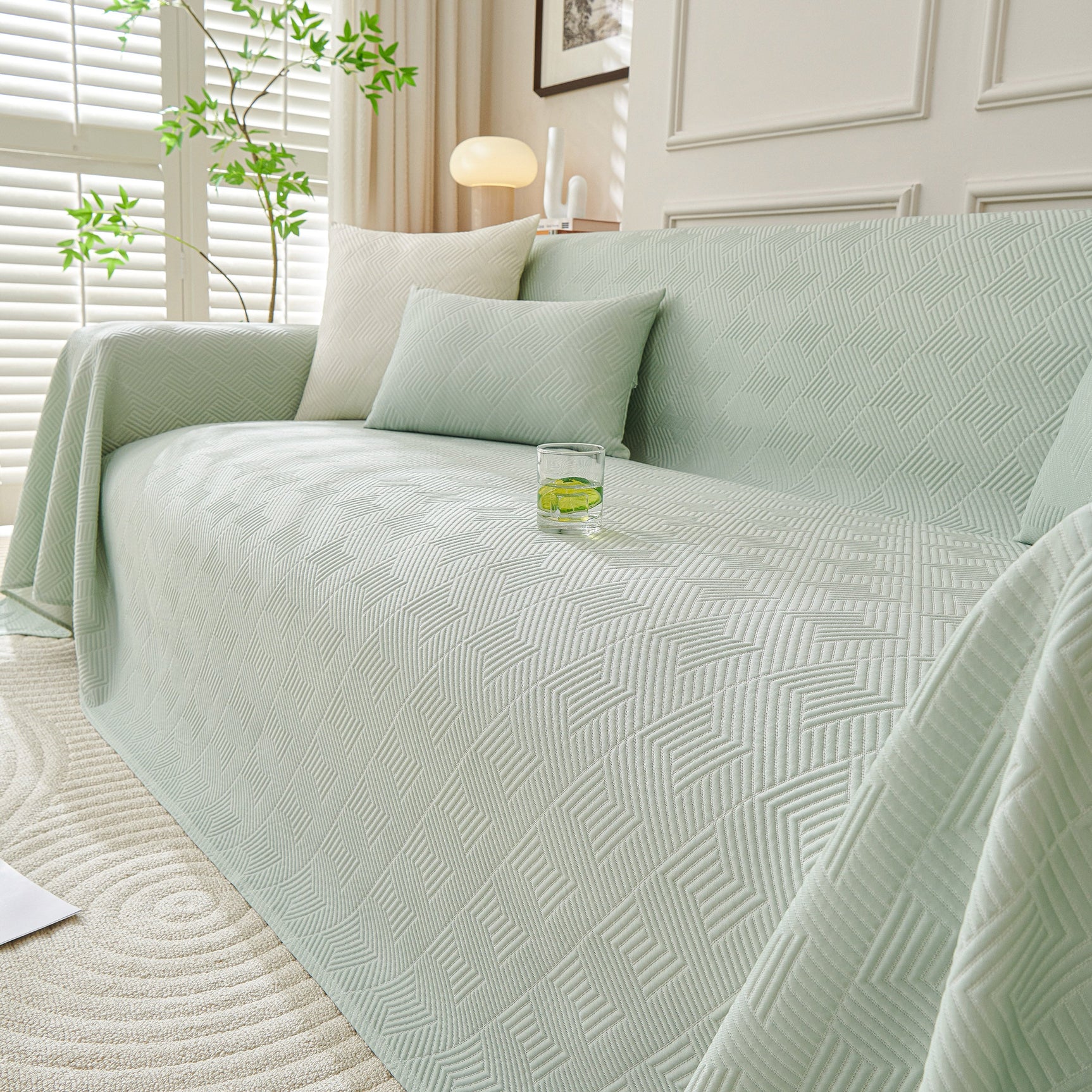 Cooling Scratch Proof Large Sofa Throw Cover, Geometric Texture Couch Protector