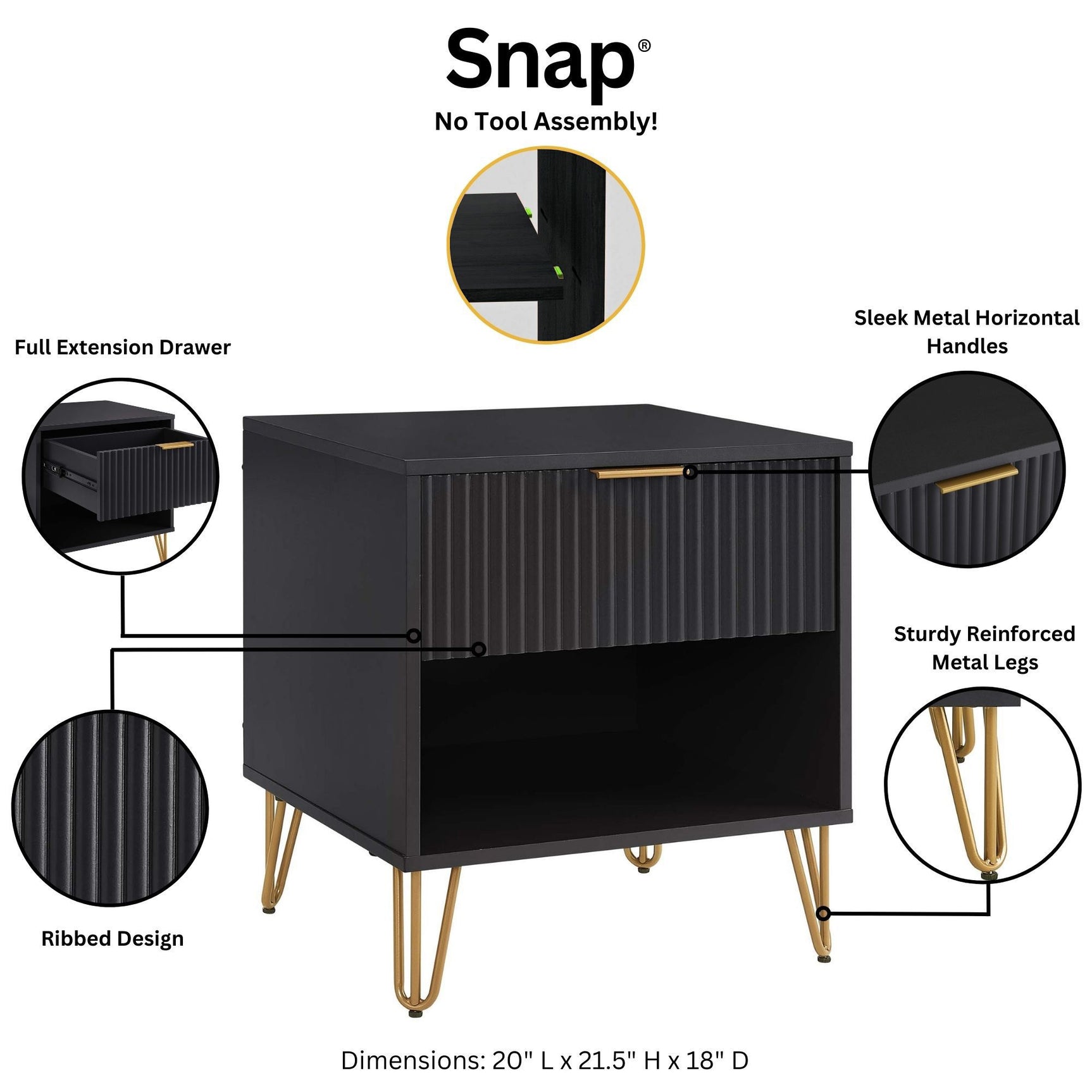 DUMBO 1.0 Nightstand in Black (set of 2) - Ornate Home