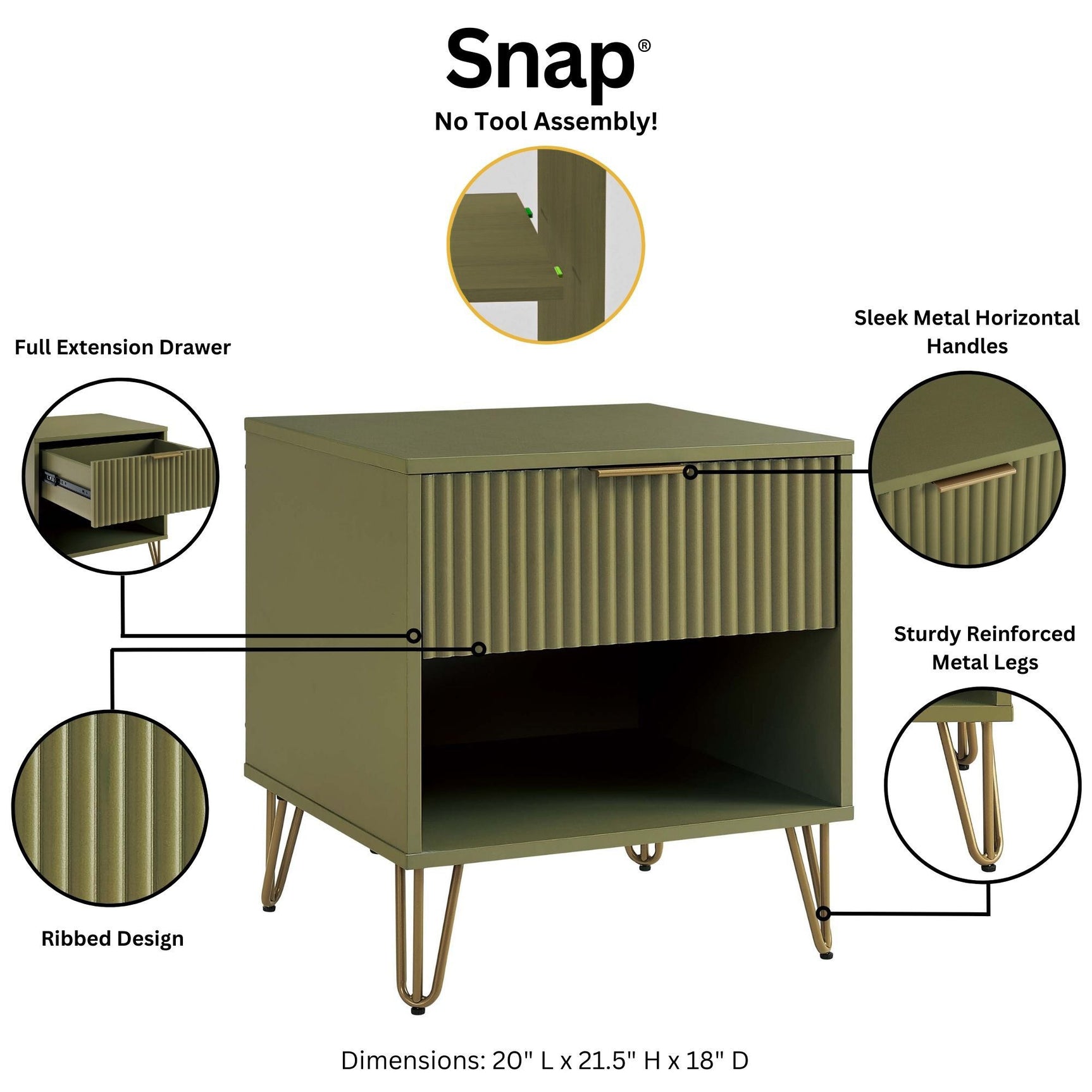 DUMBO 1.0 Nightstand in Olive Green - Ornate Home