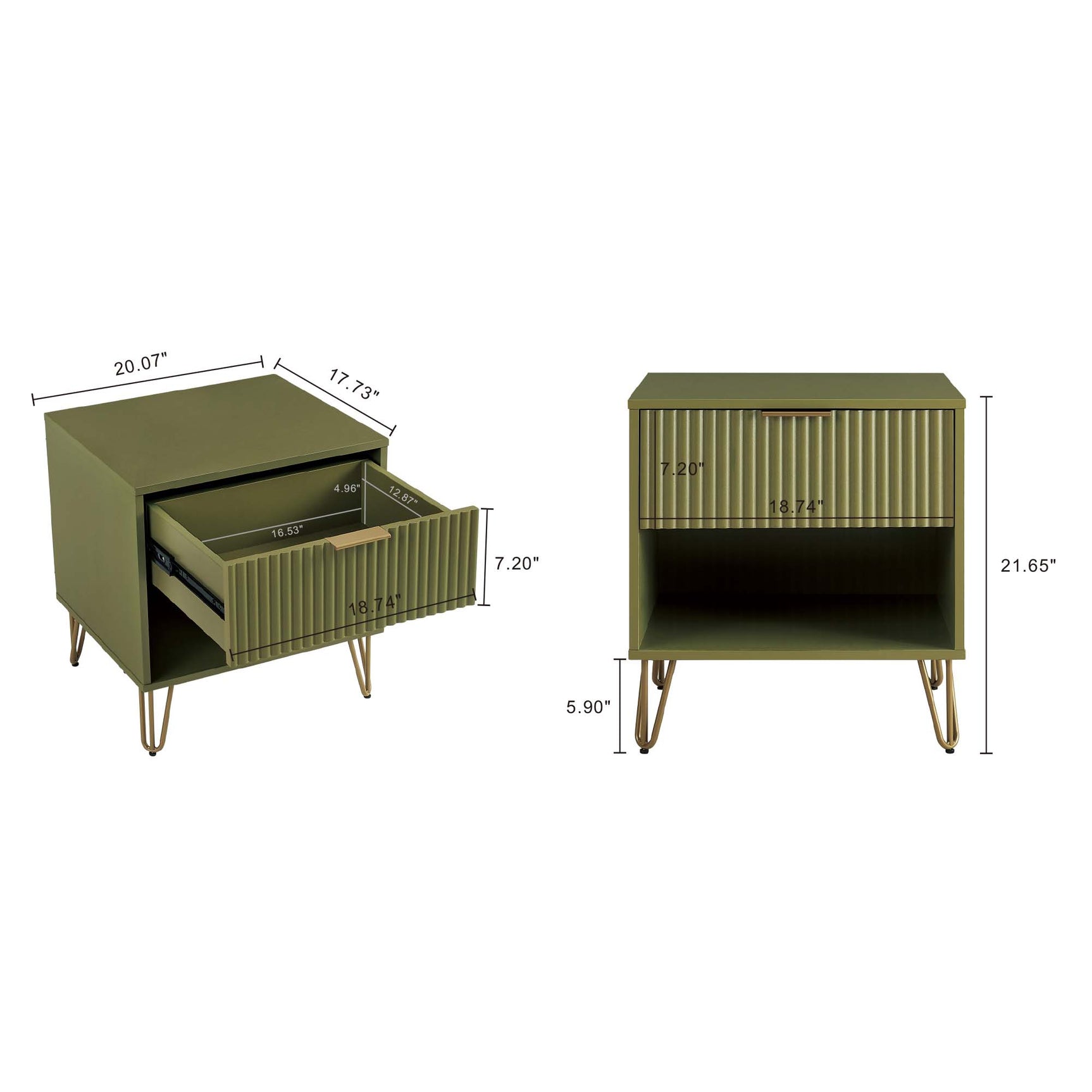DUMBO 1.0 Nightstand in Olive Green (set of 2) - Ornate Home