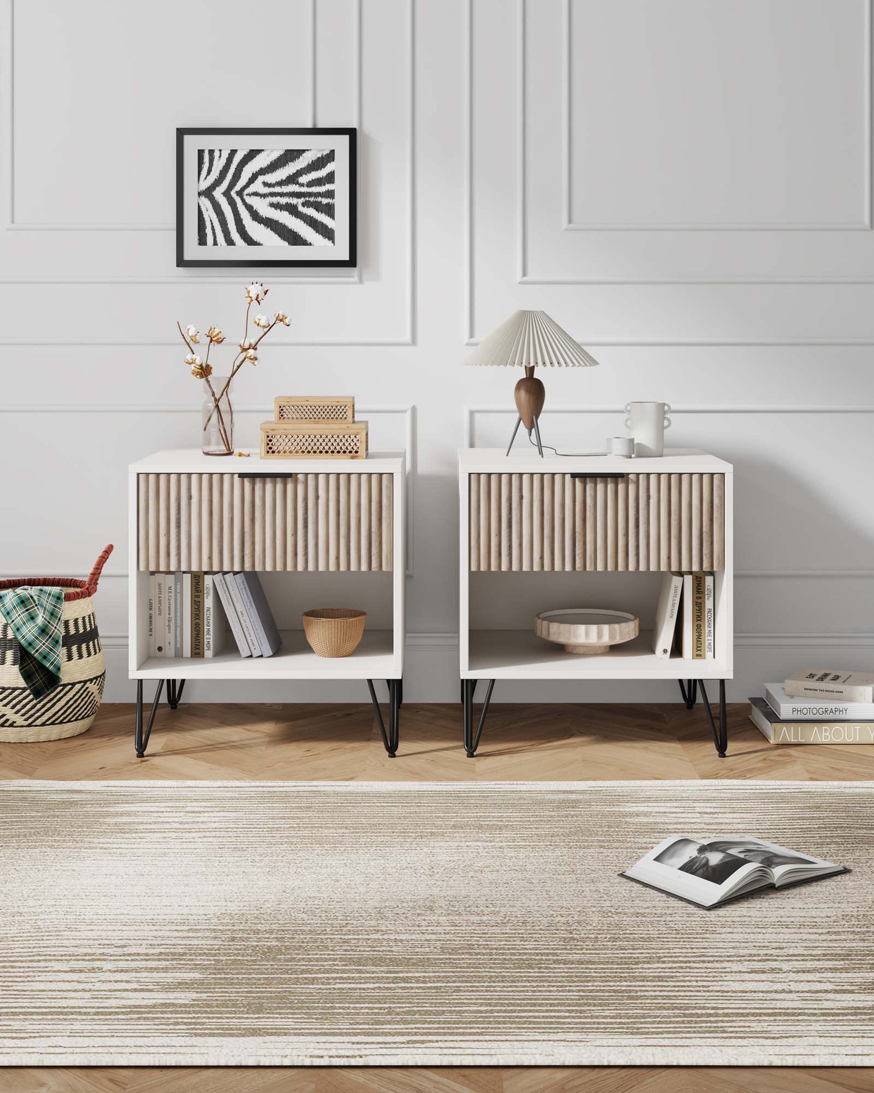DUMBO 1.0 Nightstand in White and Rustic Grey (set of 2) - Ornate Home