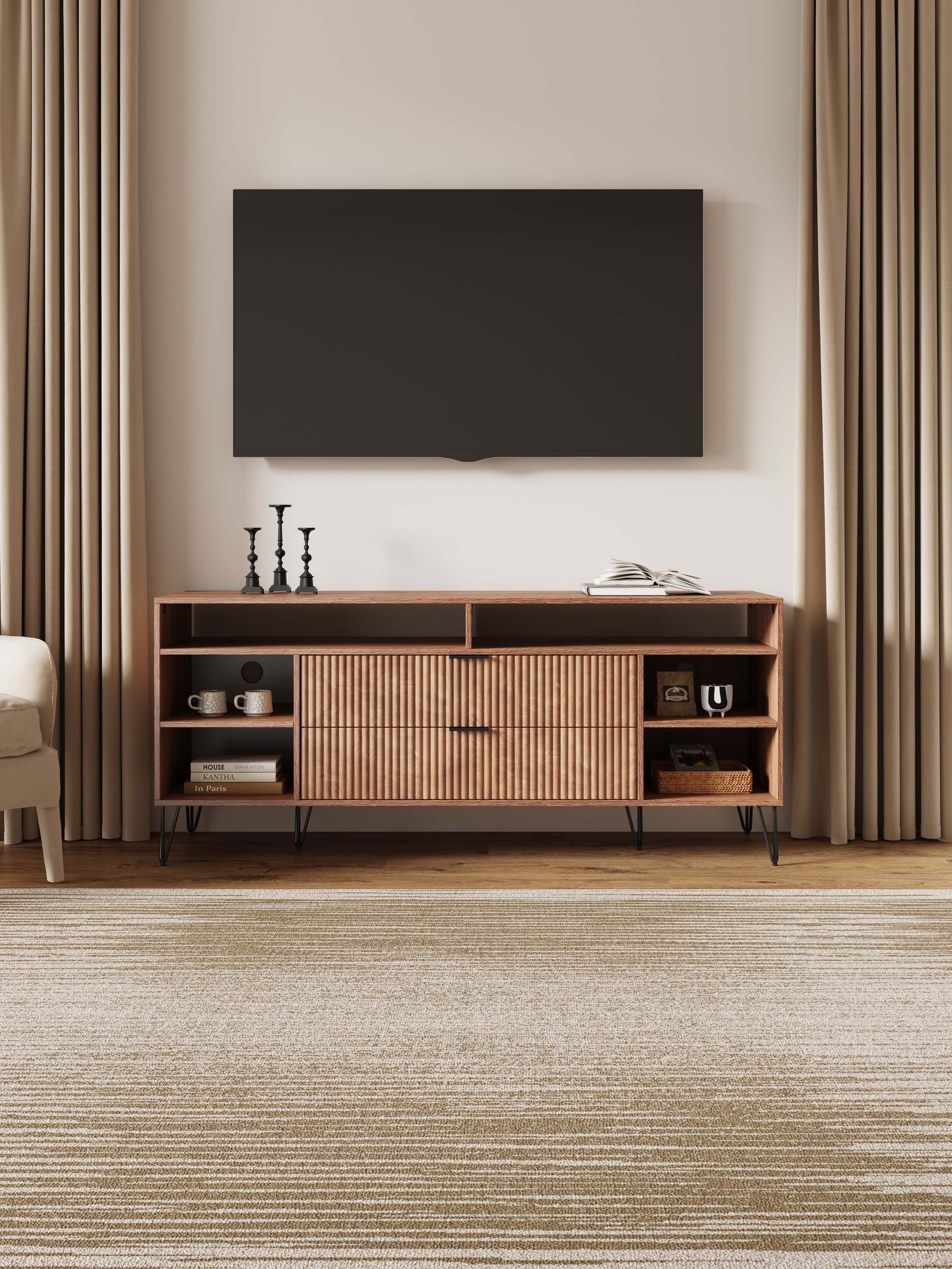 DUMBO 63" TV Stand in Golden Brown - Ornate Home
