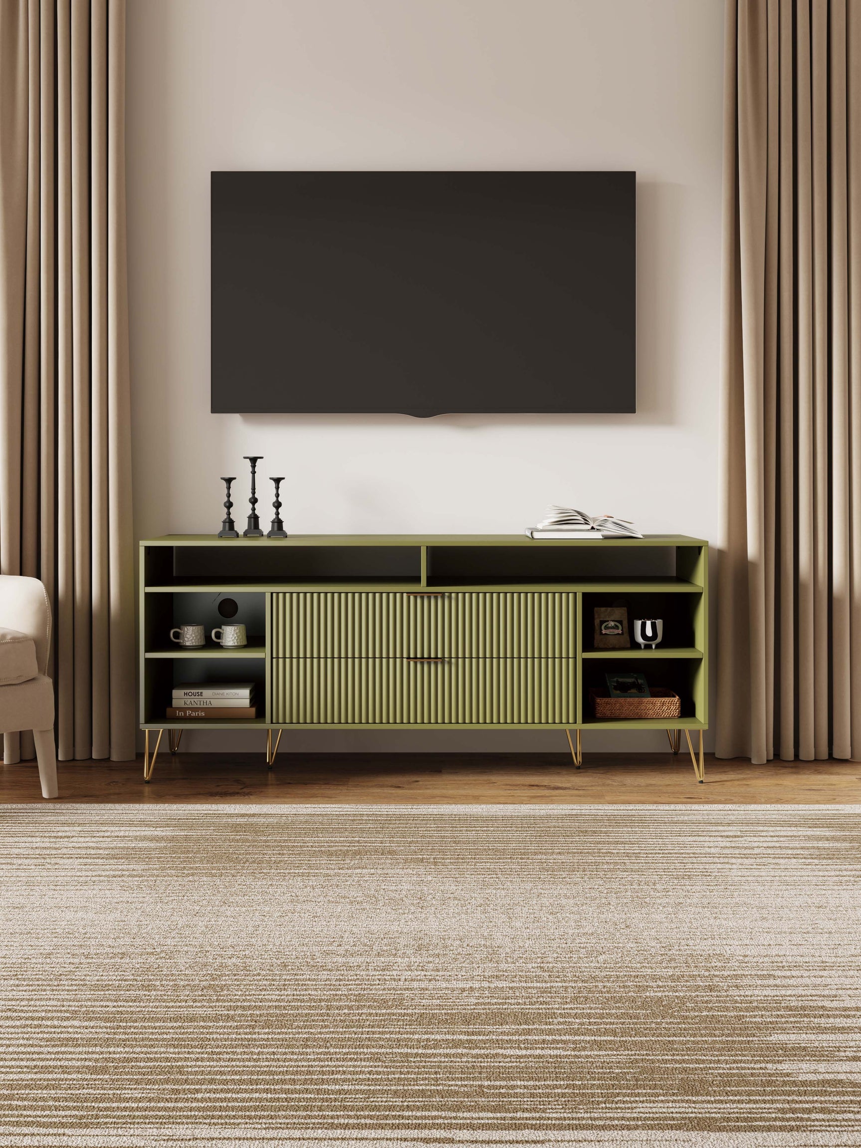 DUMBO 63" TV Stand in Olive Green - Ornate Home