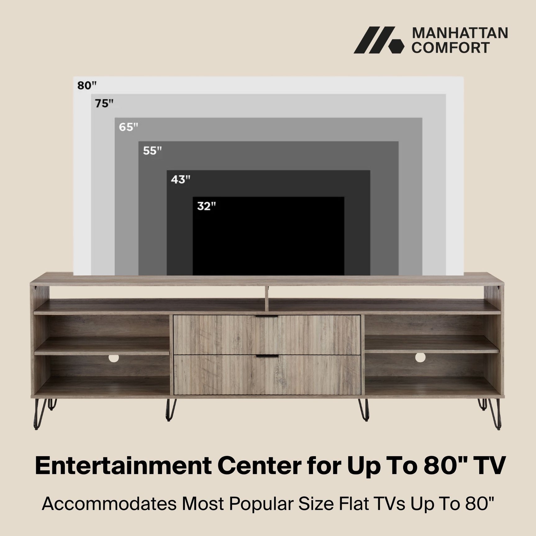 DUMBO 85" TV Stand in Rustic Grey - Ornate Home