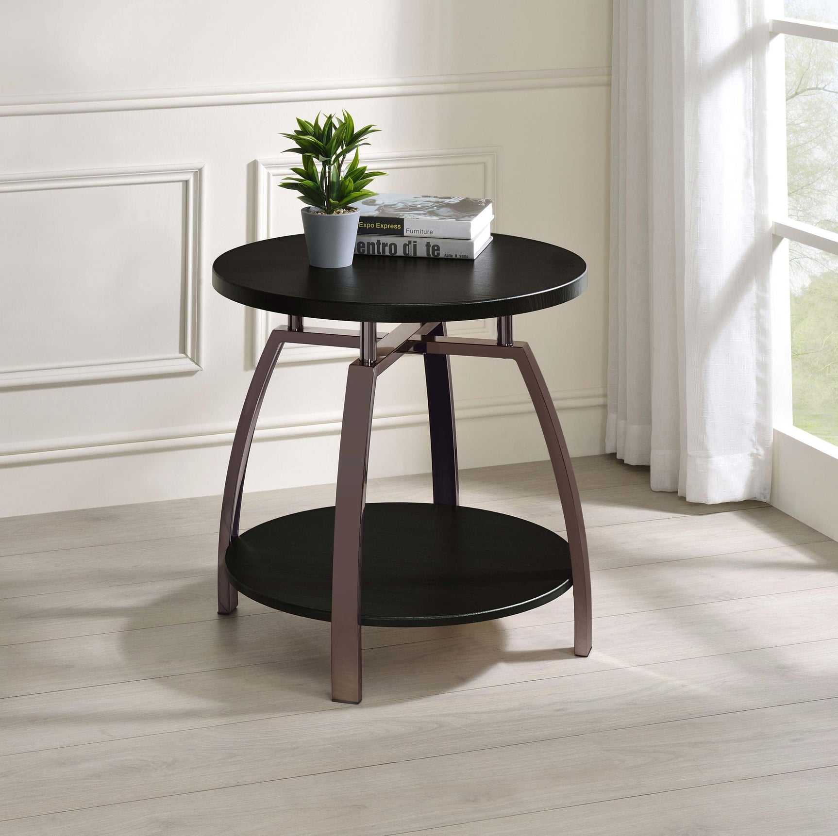 Dacre Dark Charcoal Round Engineered Wood Top Side End Table - Ornate Home