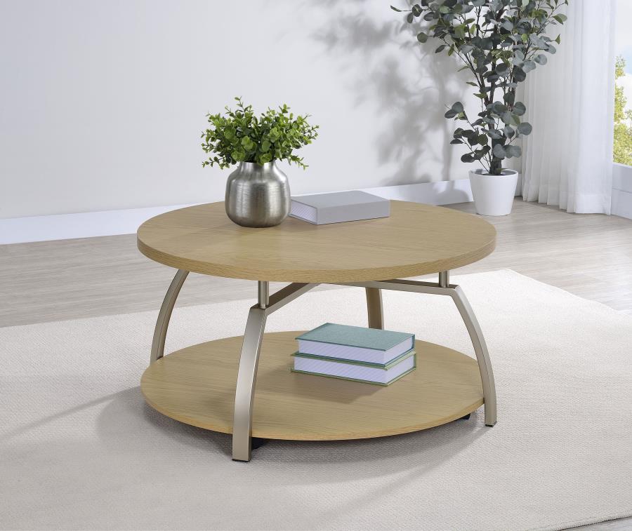 Dacre Greige Round Engineered Wood Top Coffee Table - Ornate Home