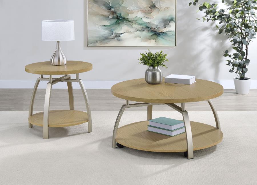 Dacre Greige Round Engineered Wood Top Side End Table - Ornate Home