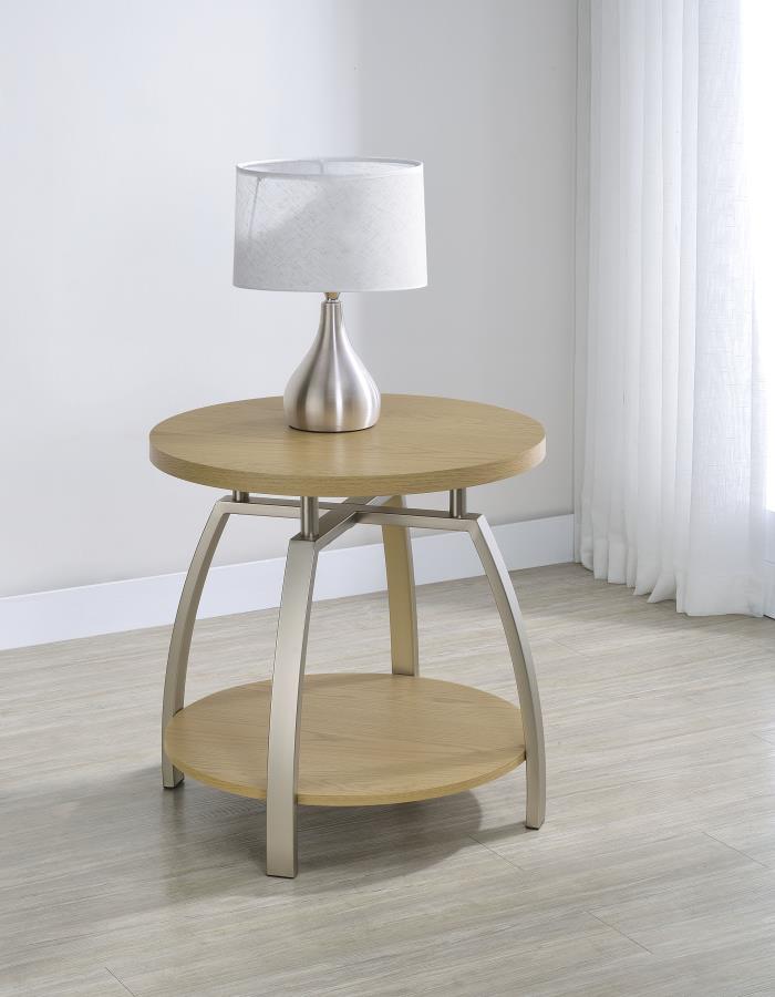 Dacre Greige Round Engineered Wood Top Side End Table - Ornate Home