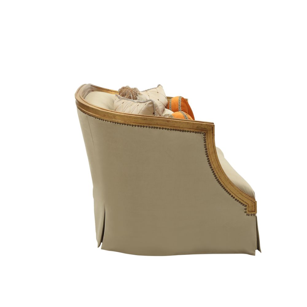 Daesha Loveseat in Tan Flannel & Antique Gold - Ornate Home