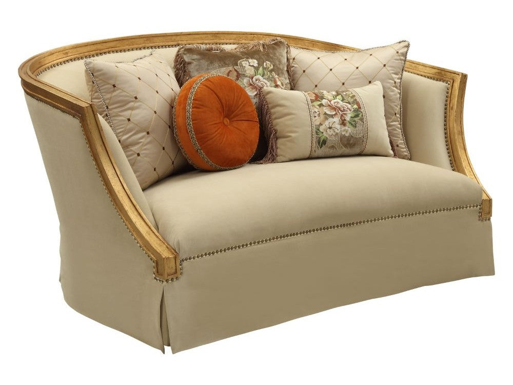 Daesha Loveseat in Tan Flannel & Antique Gold - Ornate Home