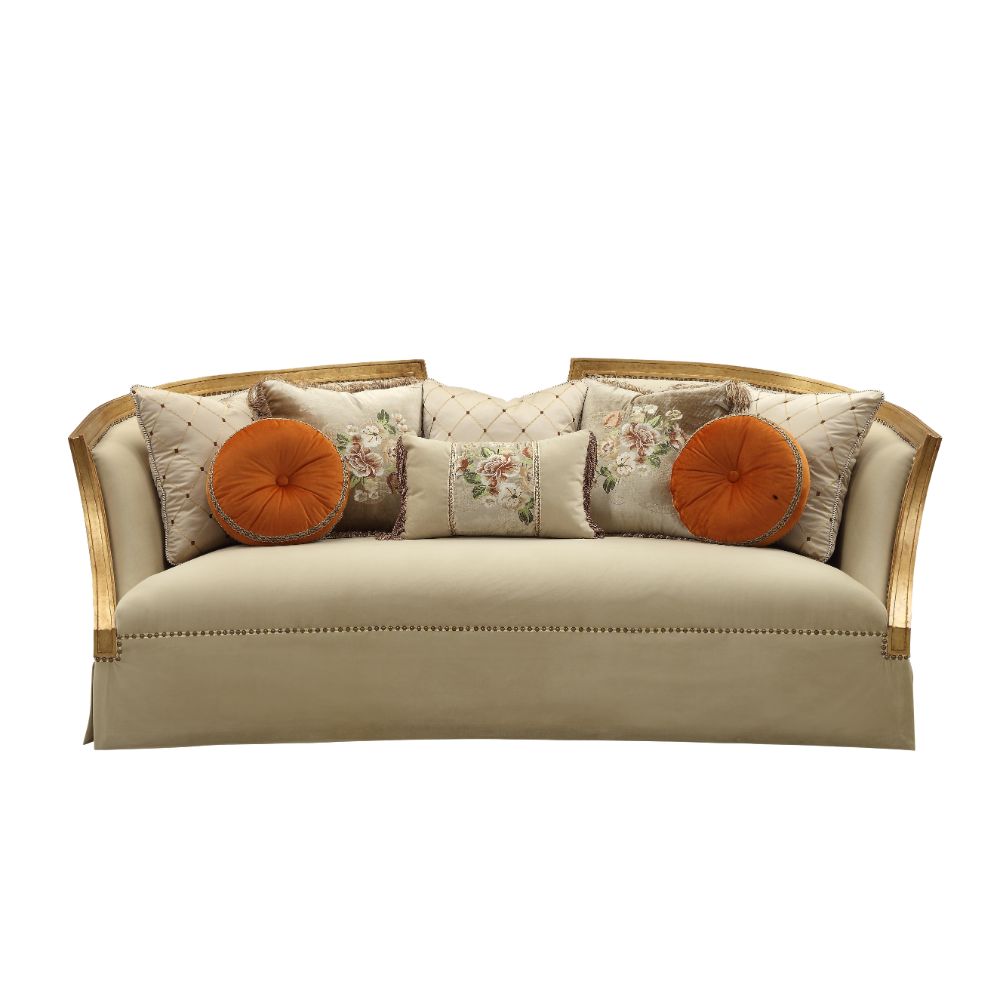 Daesha Sofa in Tan Flannel & Antique Gold - Ornate Home