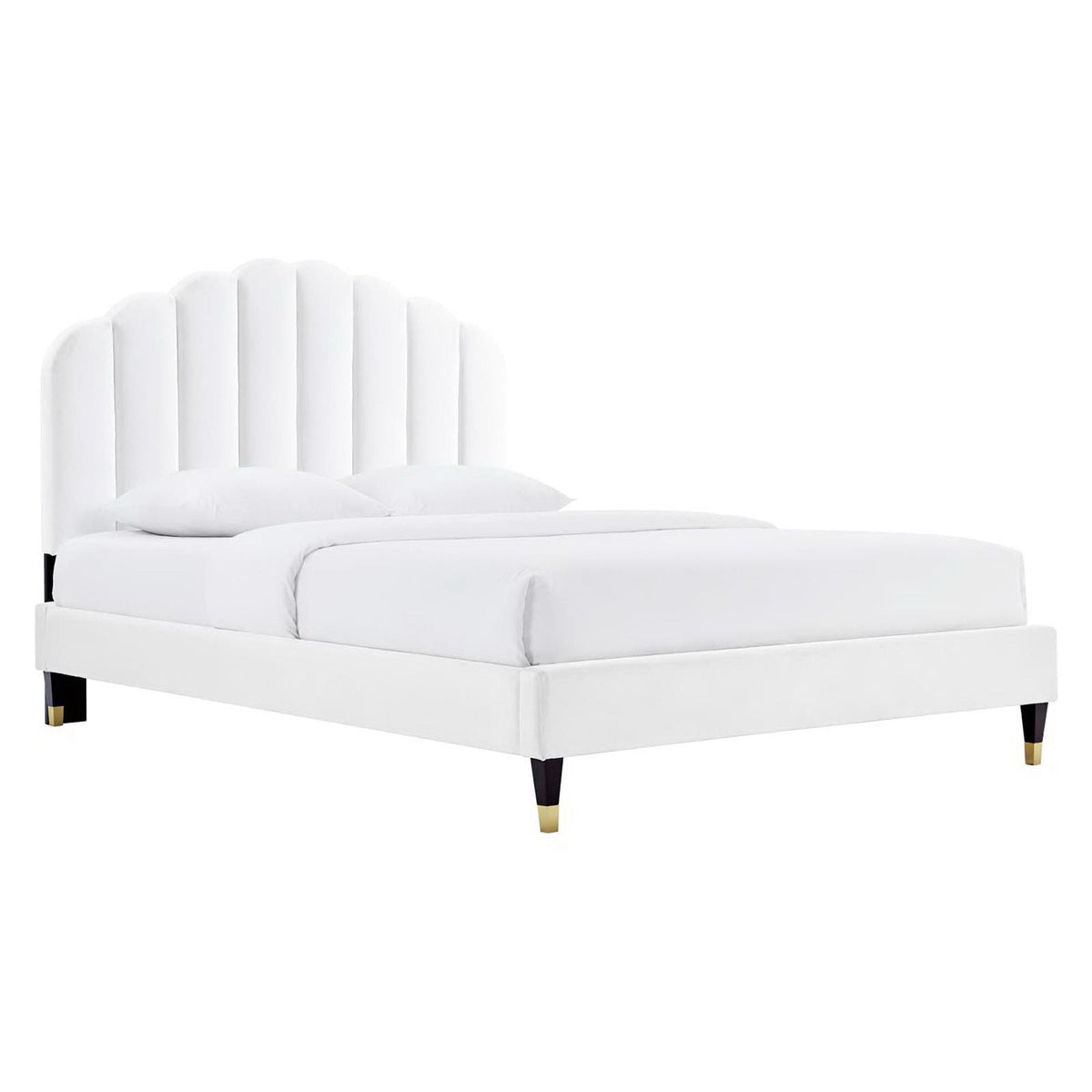 Daisy White Performance Velvet Queen Platform Bed - Ornate Home