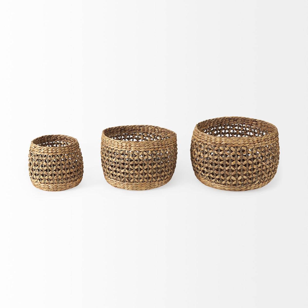 Dakota Medium Brown Seagrass Round Basket (Set of 3) - Ornate Home