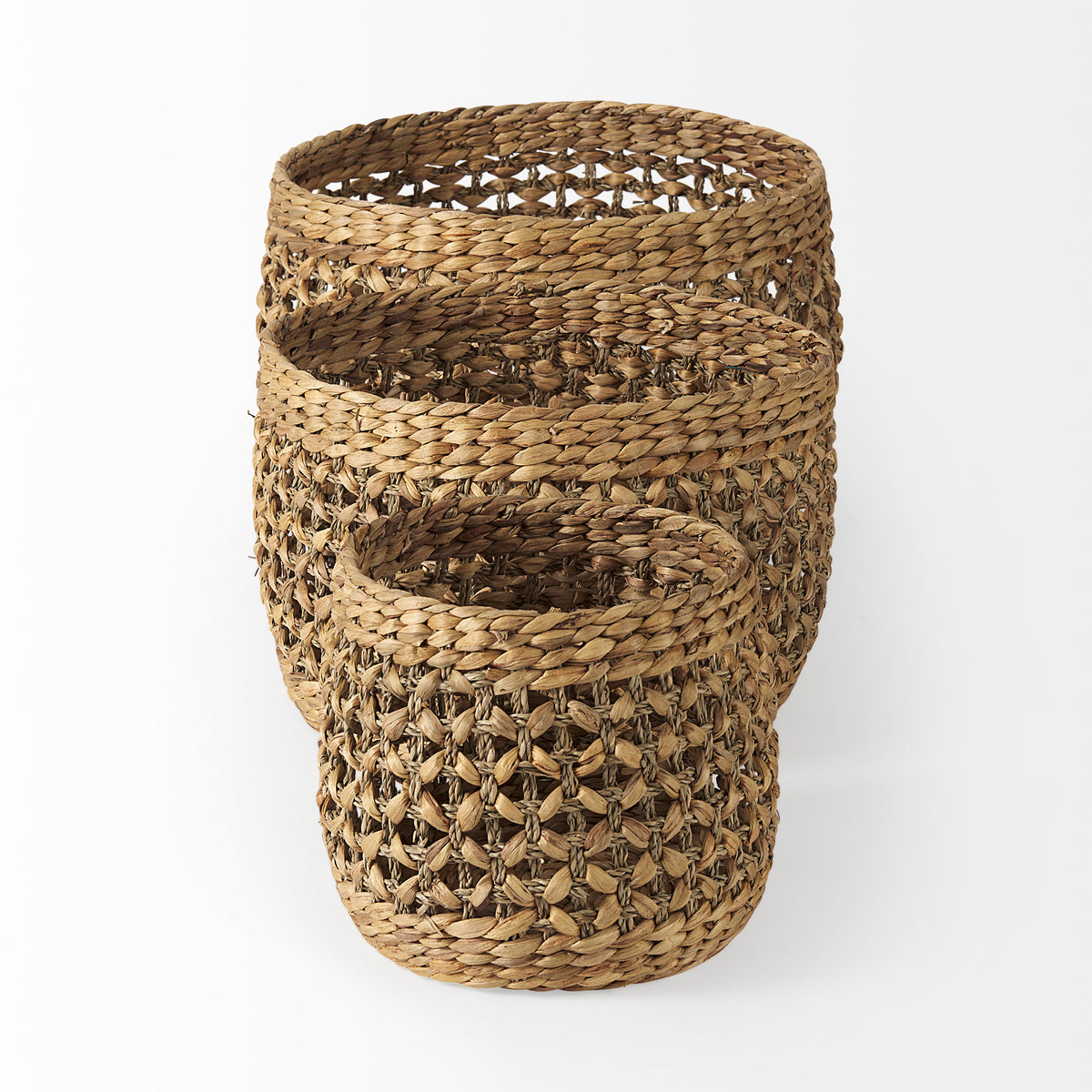 Dakota Medium Brown Seagrass Round Basket (Set of 3) - Ornate Home