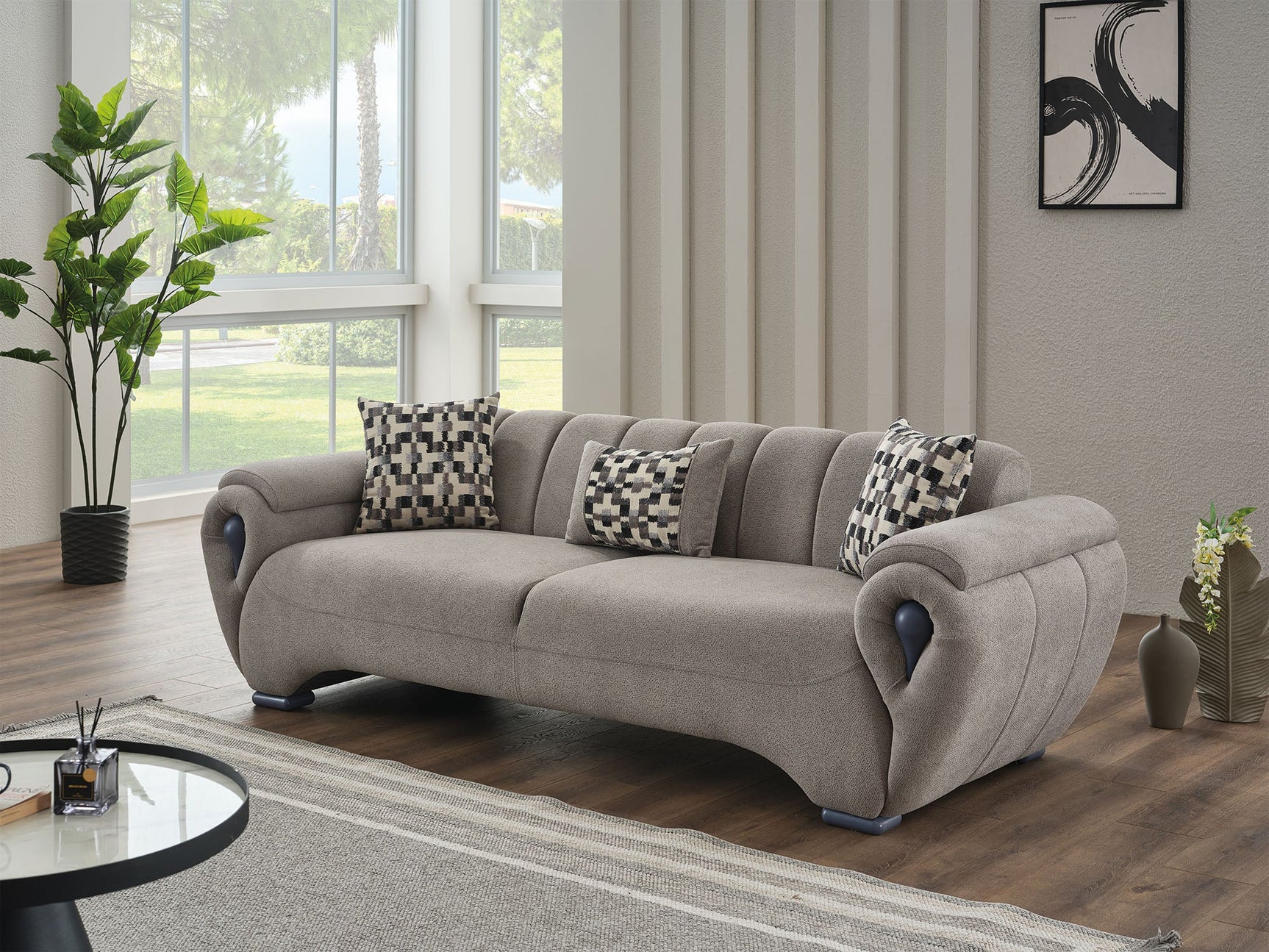 Damla Cream Stationary Sofa