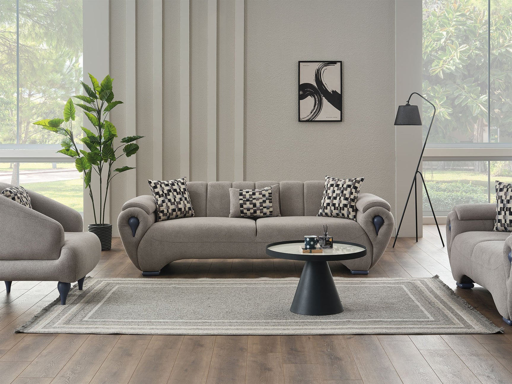 Damla Cream Stationary Sofa