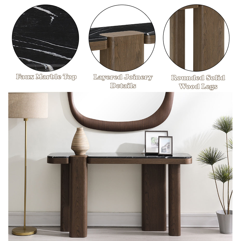 Dana Faux Marble Top/Black/Dark Walnut Console Table - Ornate Home