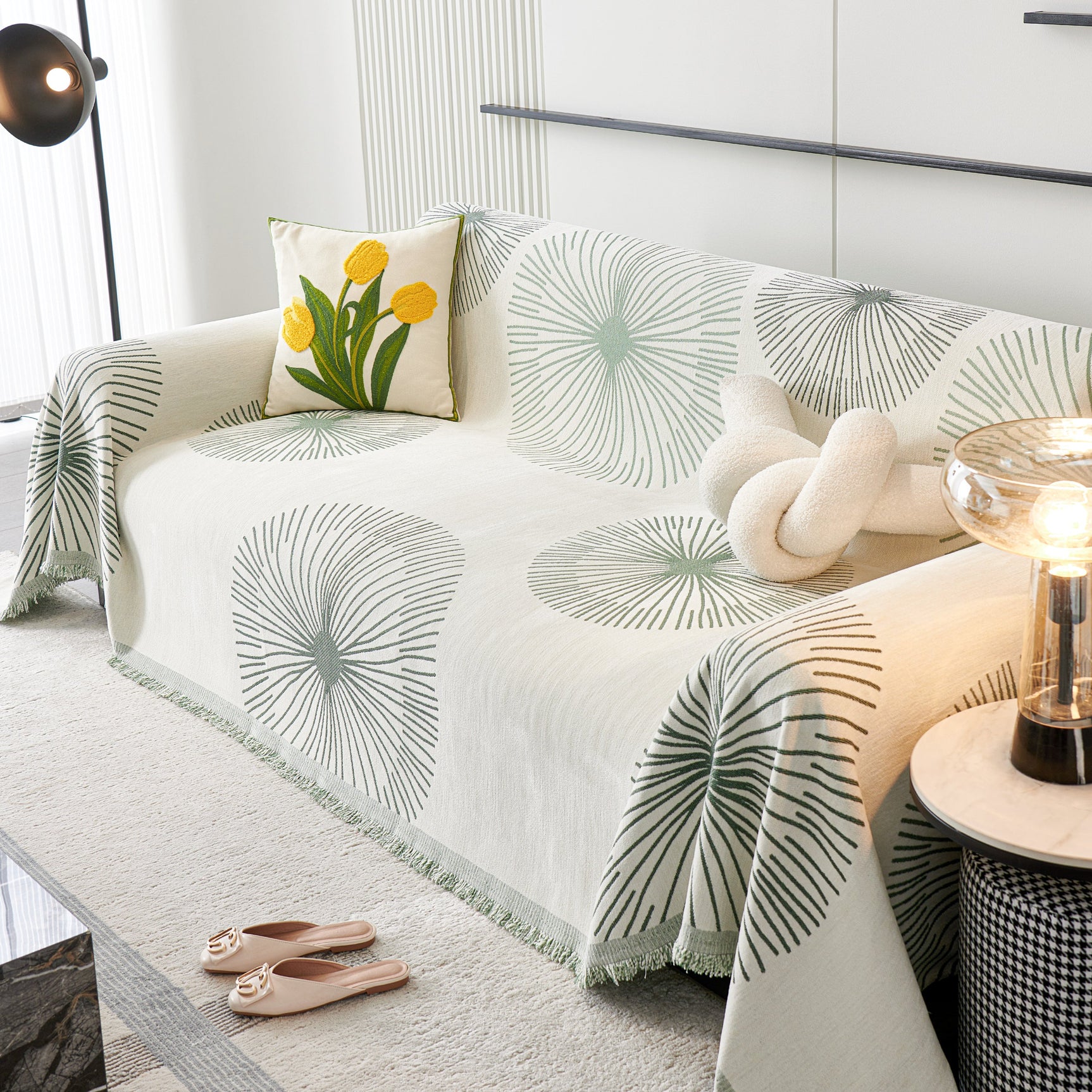 Dandelion Reversible Striped Couch Throw Cover for Living Room Pet Sofa Slipcovers Couch Protector - Ornate Home