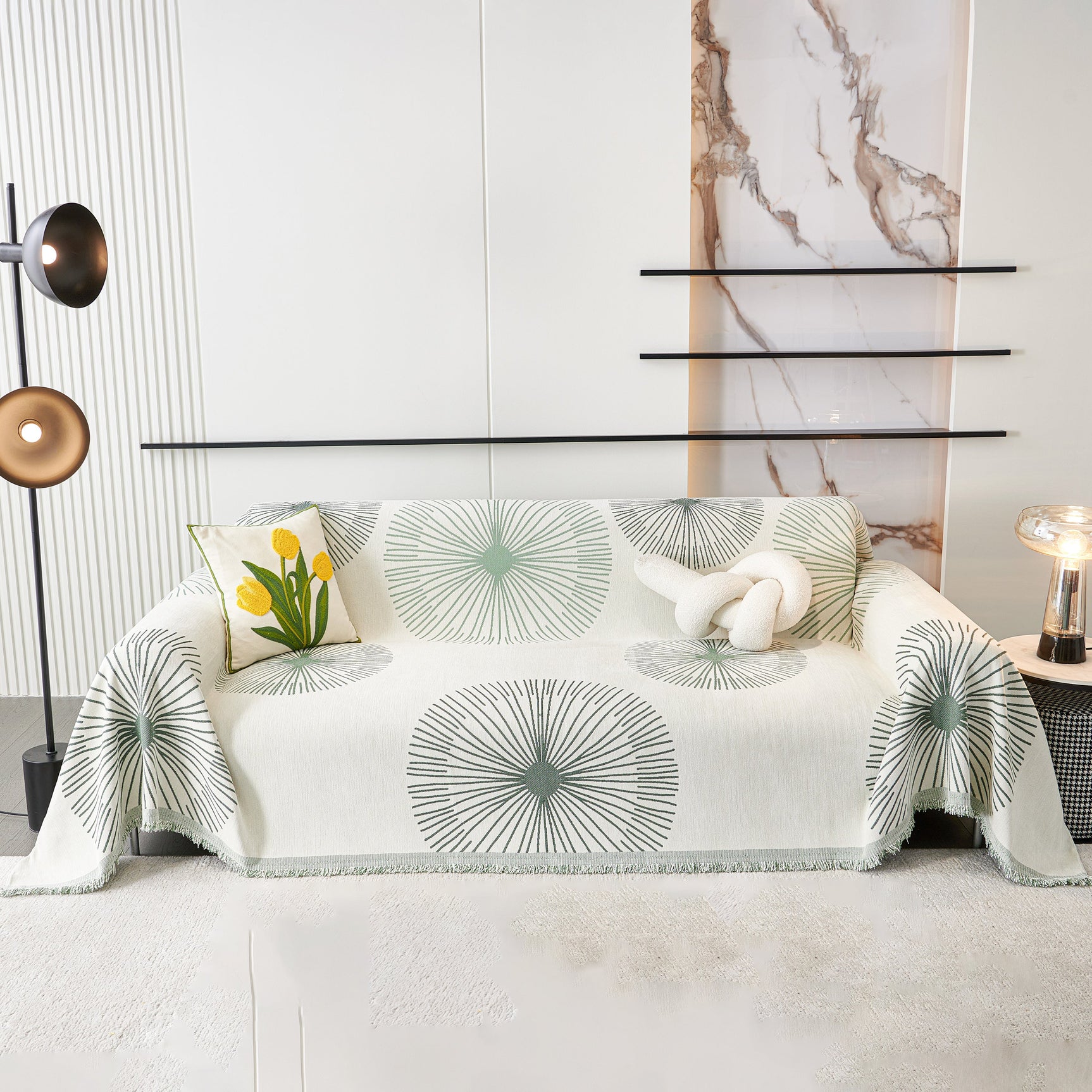 Dandelion Reversible Striped Couch Throw Cover for Living Room Pet Sofa Slipcovers Couch Protector - Ornate Home