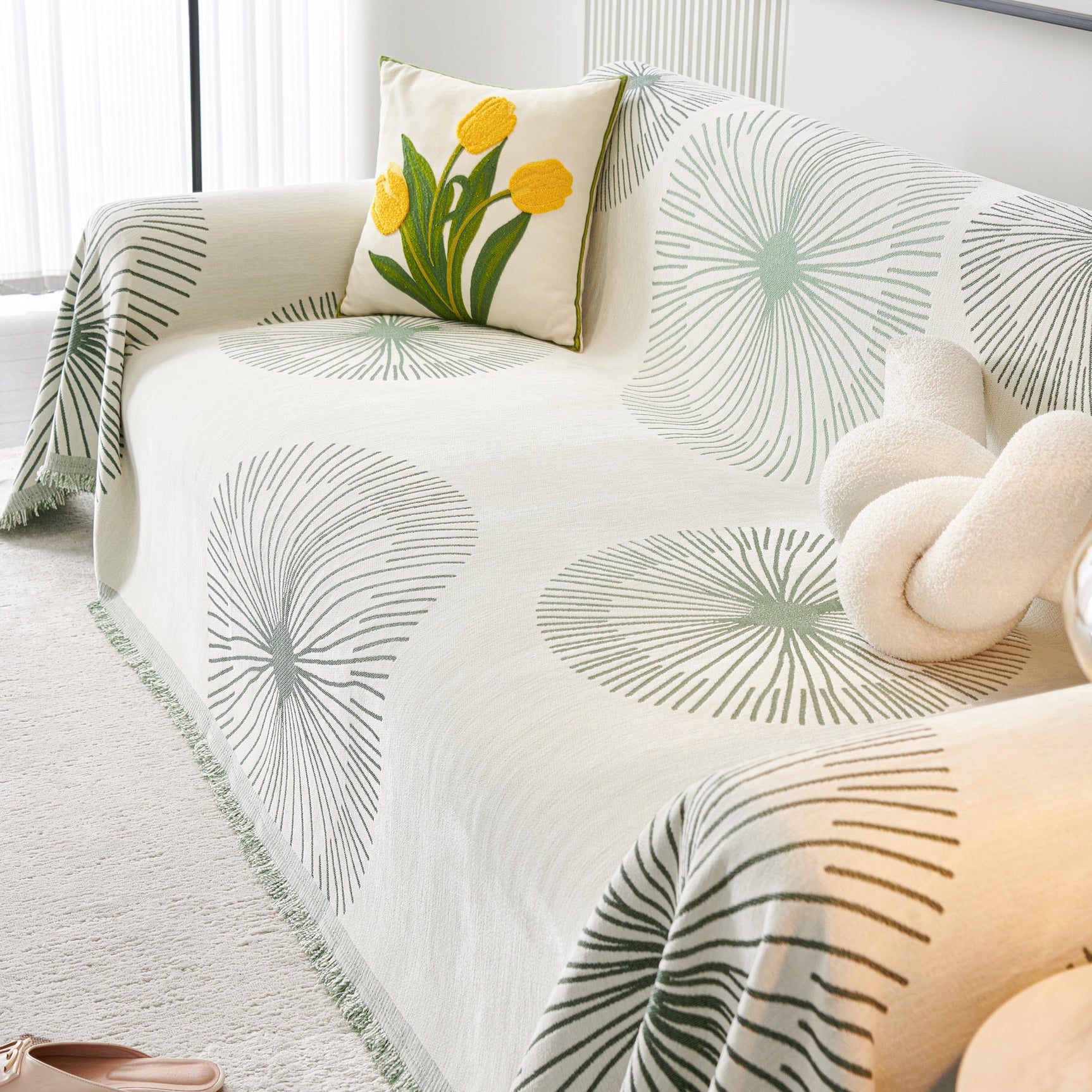 Dandelion Reversible Striped Couch Throw Cover for Living Room Pet Sofa Slipcovers Couch Protector - Ornate Home