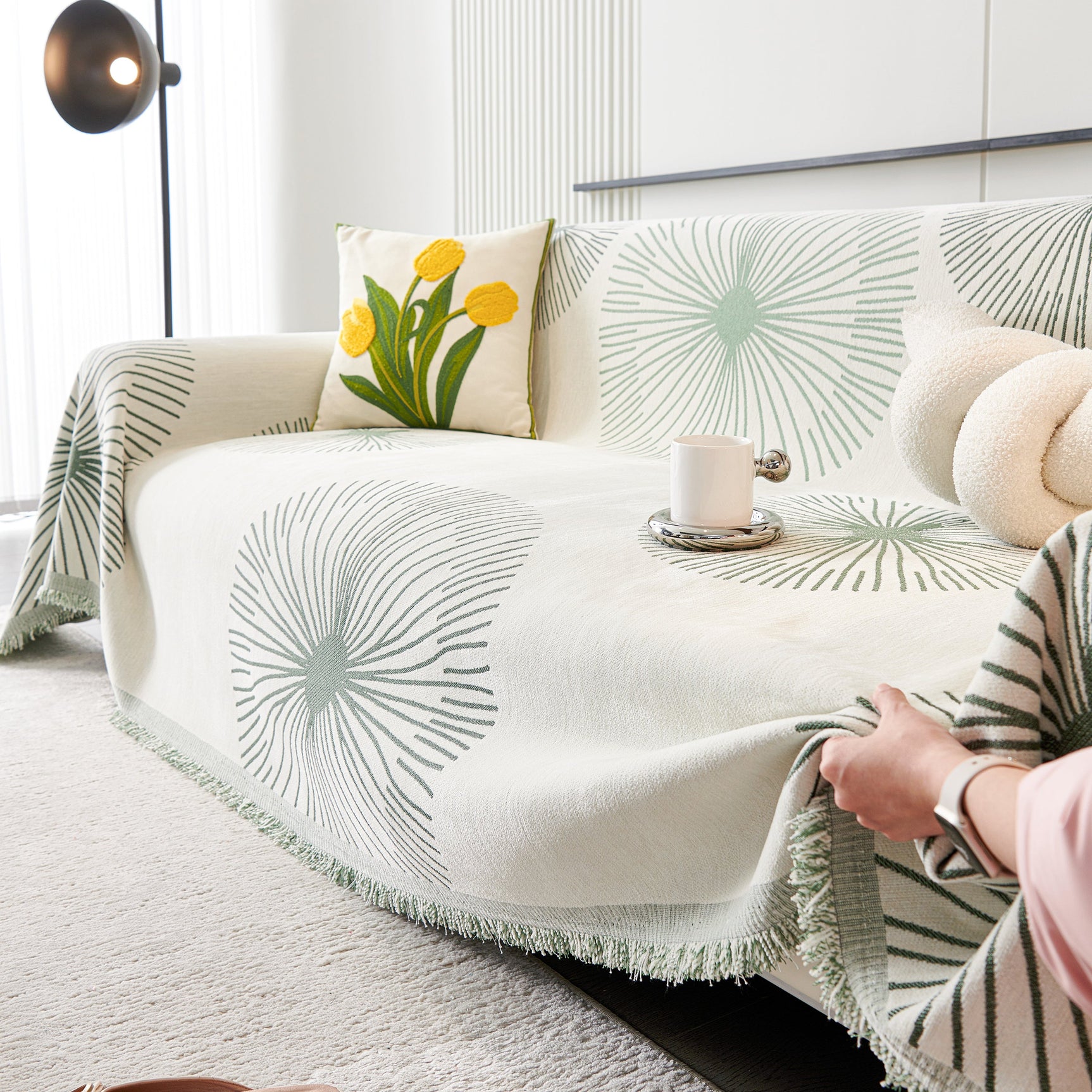 Dandelion Reversible Striped Couch Throw Cover for Living Room Pet Sofa Slipcovers Couch Protector - Ornate Home