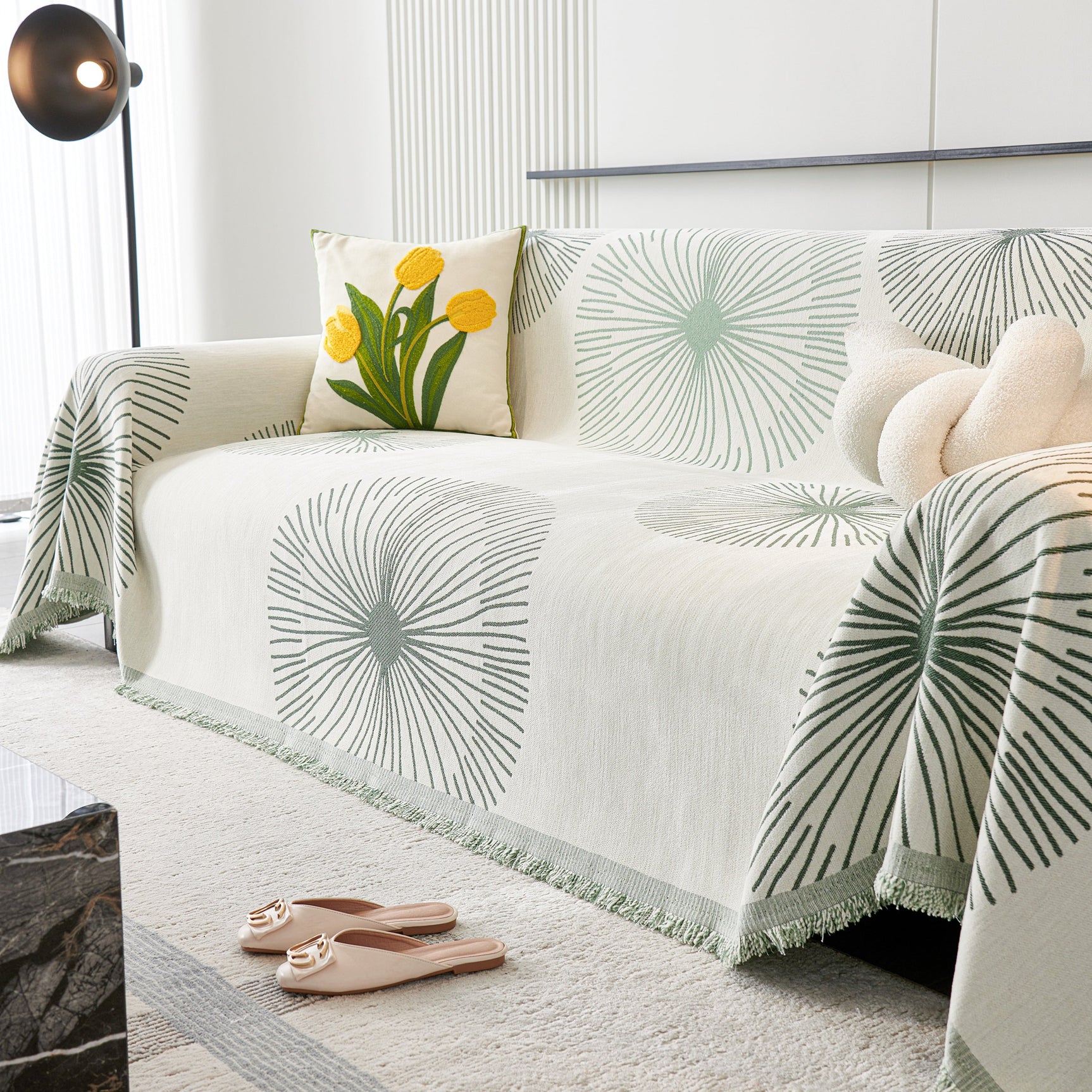 Dandelion Reversible Striped Couch Throw Cover for Living Room Pet Sofa Slipcovers Couch Protector - Ornate Home