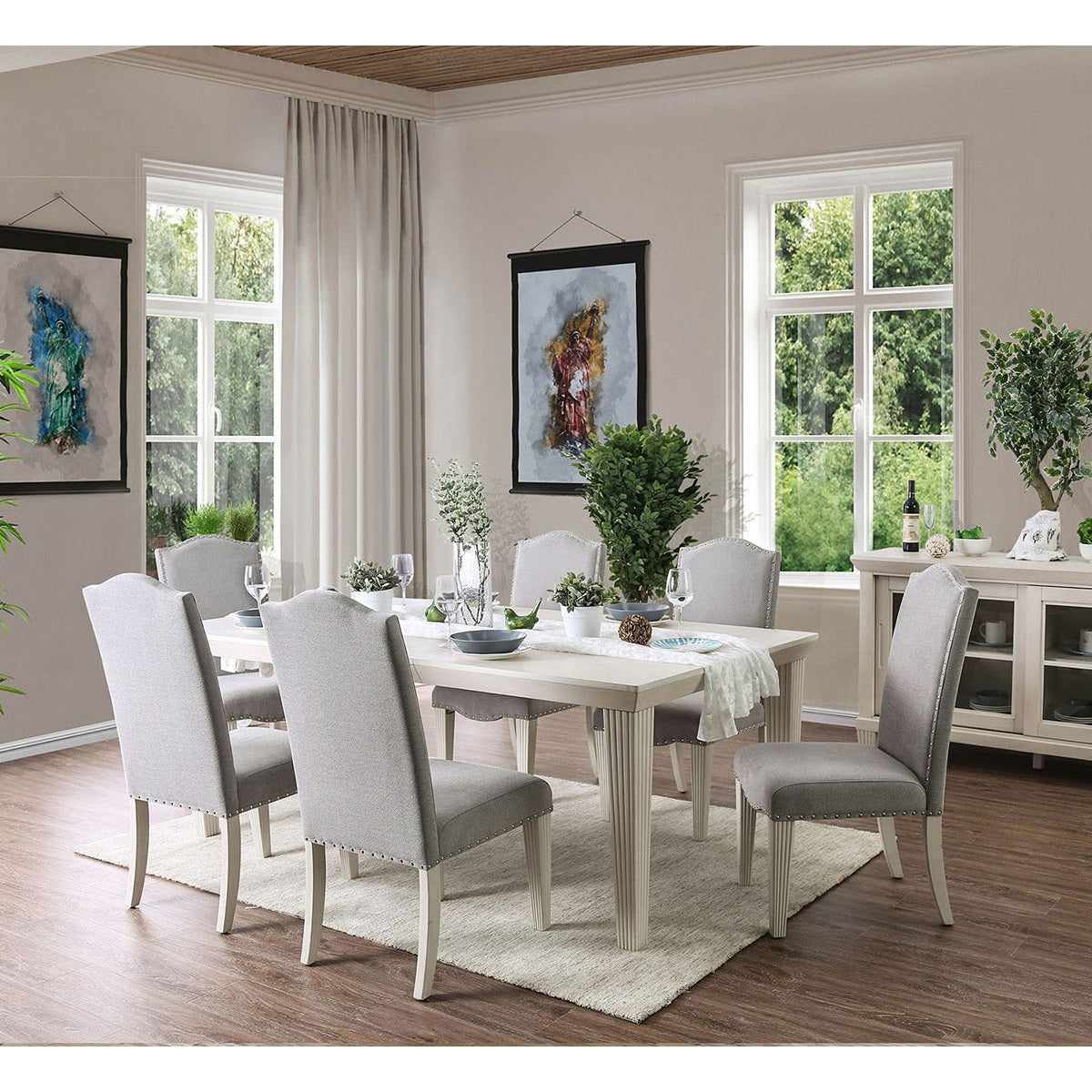 Furniture of America Daniella Antique White/Gray 7 Pc. Dining Room Set ...