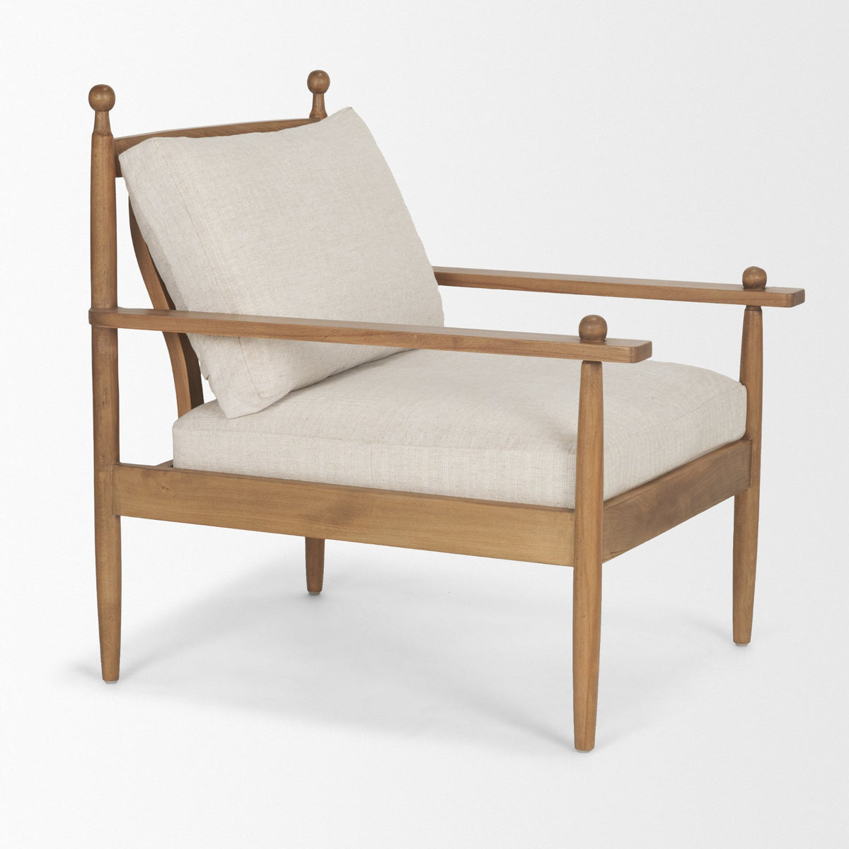 Danni Beige Fabric Beech Wood Framed Accent Lounge Chair