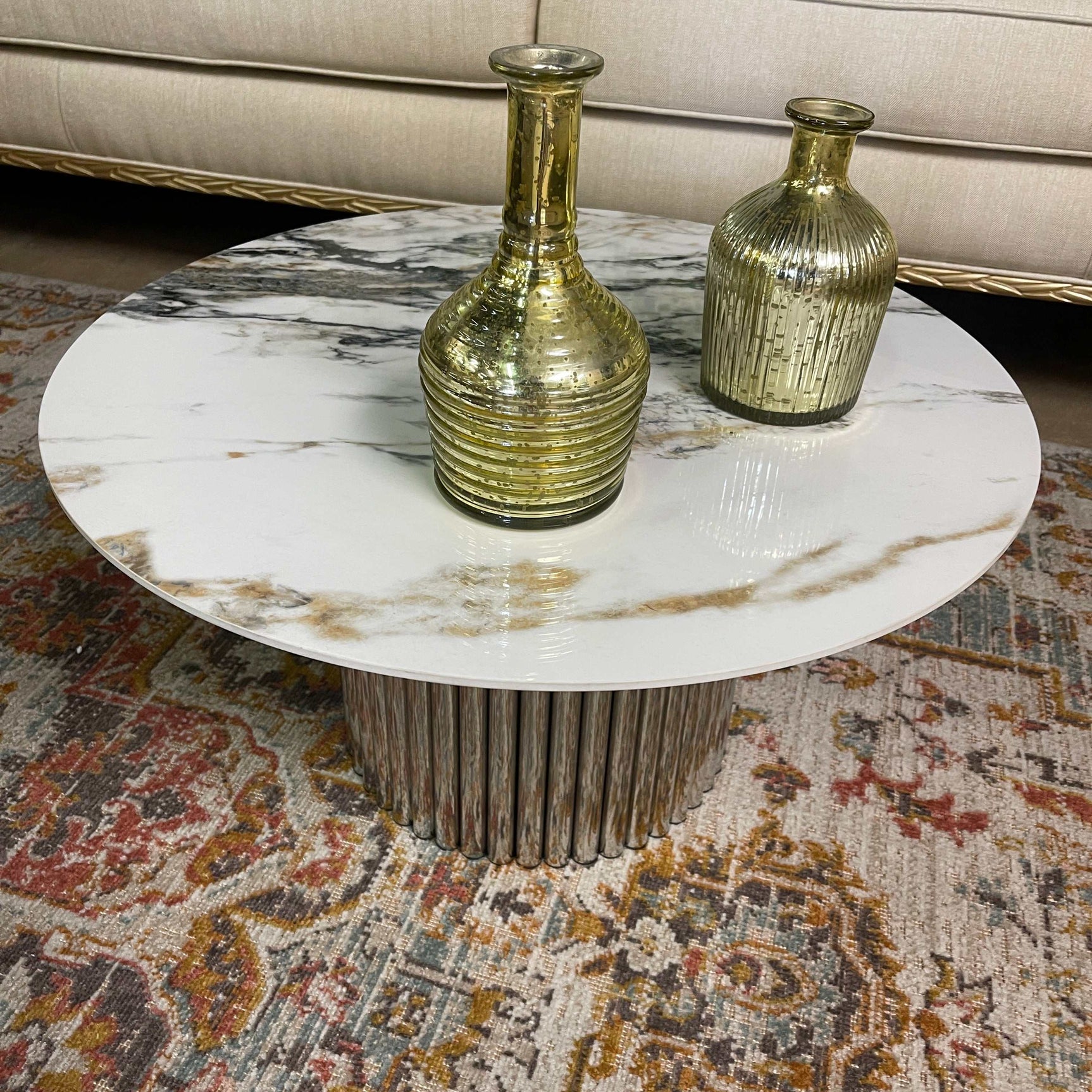 Danniella White Marble Top & Stainless Steel Accent Table - Ornate Home