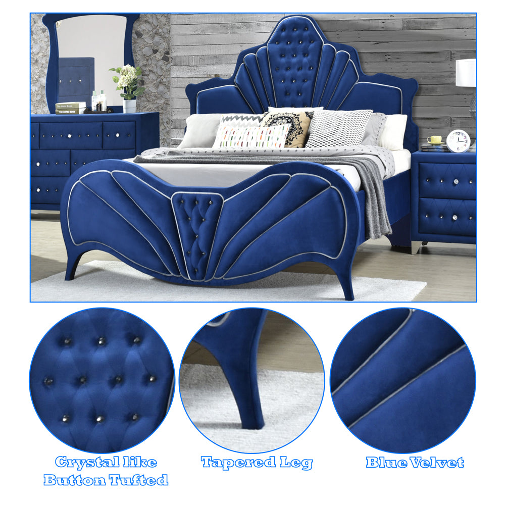 Dante Blue Velvet Eastern King Bed - Ornate Home