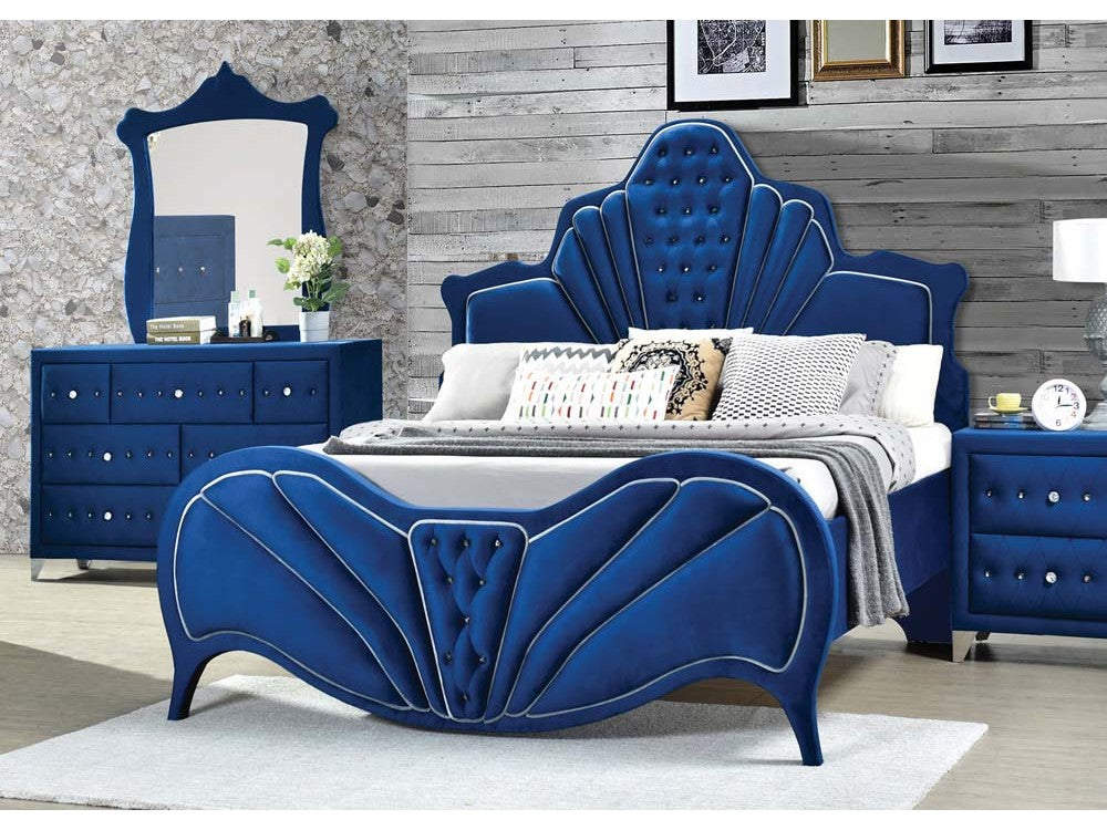 Dante Blue Velvet Eastern King Bed - Ornate Home
