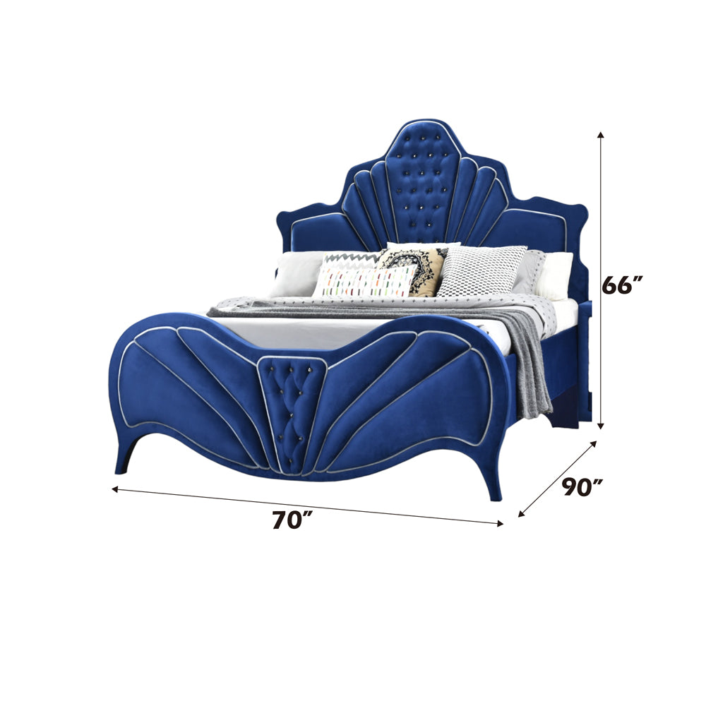 Dante Blue Velvet Queen Bed - Ornate Home