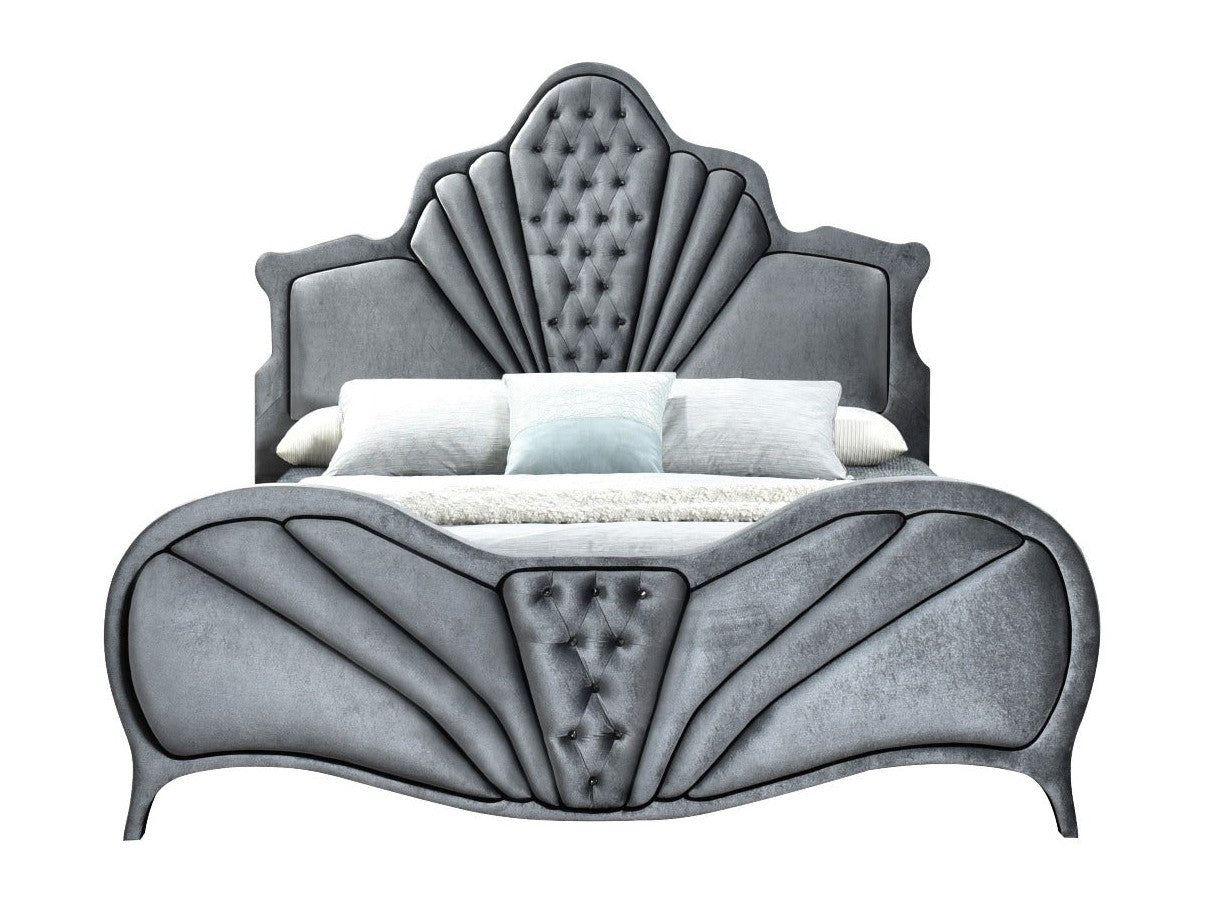 Dante Gray Velvet Queen Bed - Ornate Home