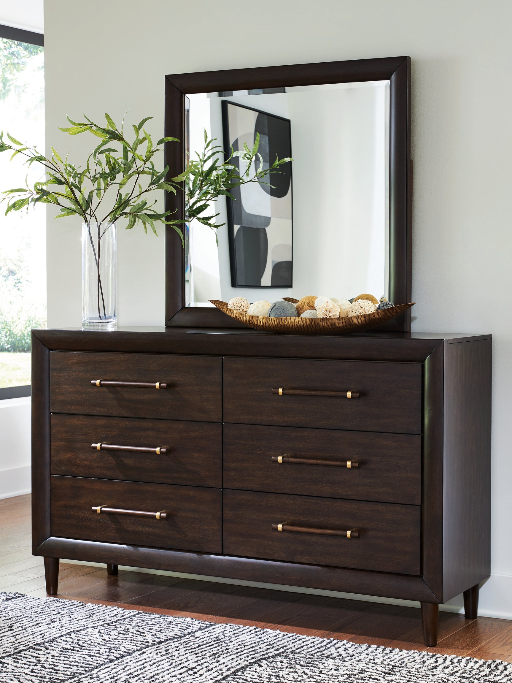 Dantenton Merlot Queen Panel Bed, Dresser and Mirror (Online Special Price) - Ornate Home