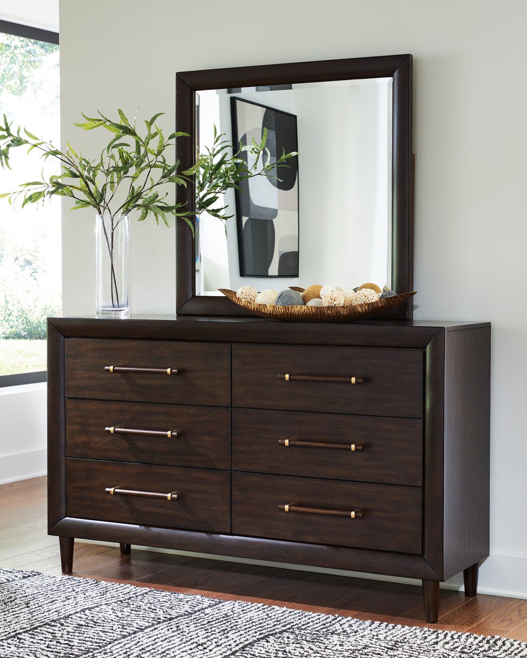 Dantenton Merlot Queen Panel Bed, Dresser and Mirror (Online Special Price) - Ornate Home