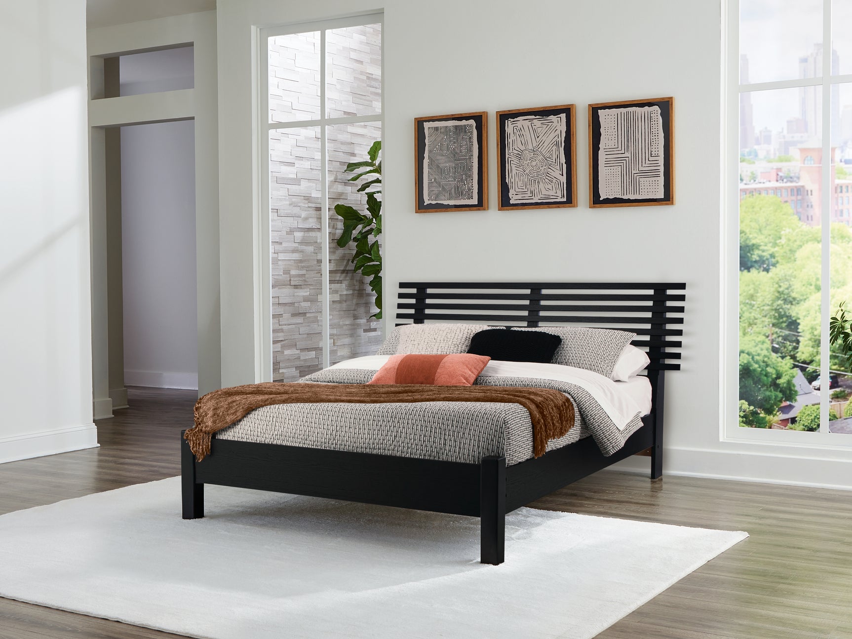 Danziar Black Full Panel Slat Bed, Dresser and Mirror - Ornate Home