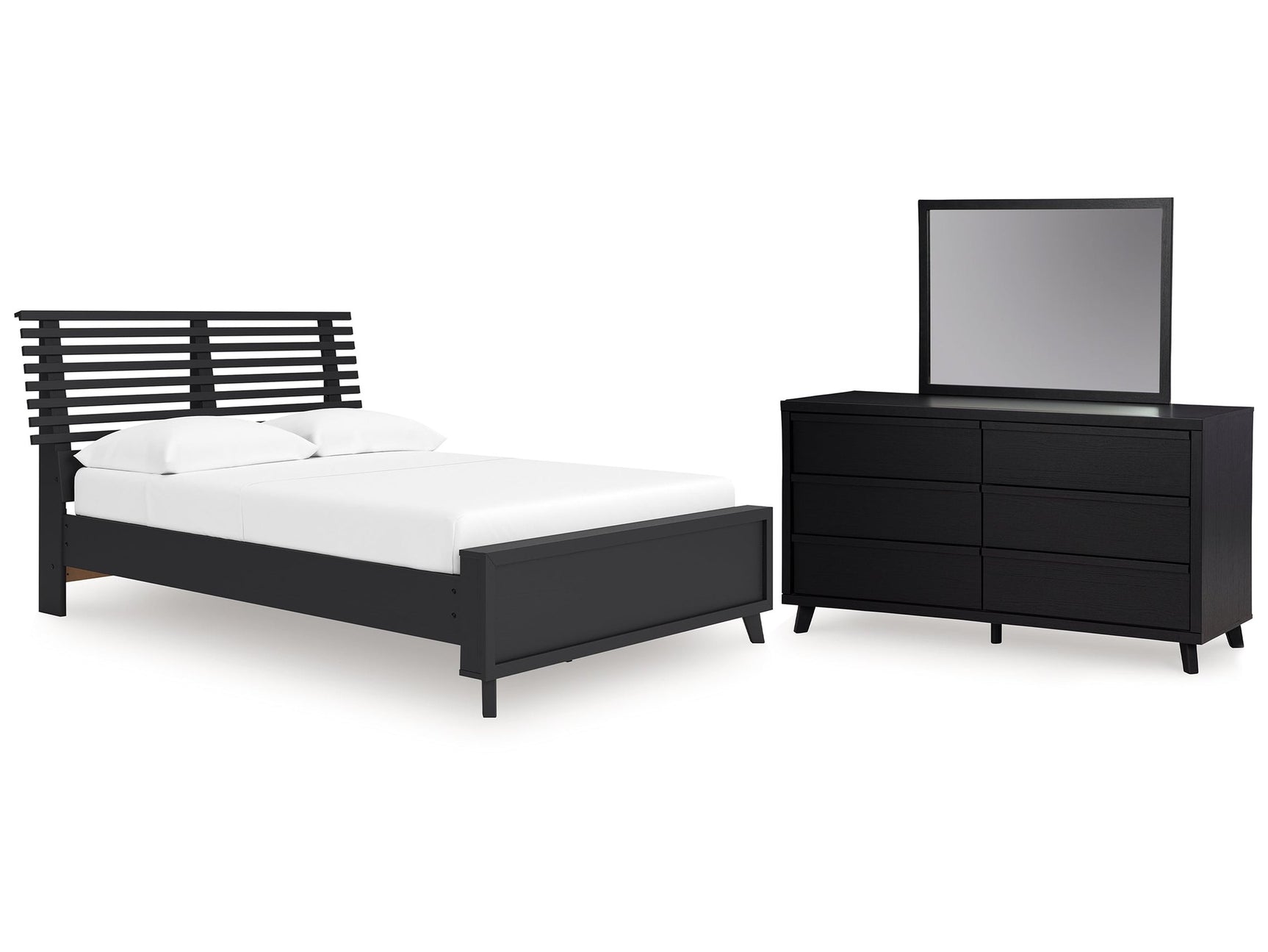 Danziar Black Full Slat Panel Platform Bed, Dresser and Mirror (Online Special Price) - Ornate Home