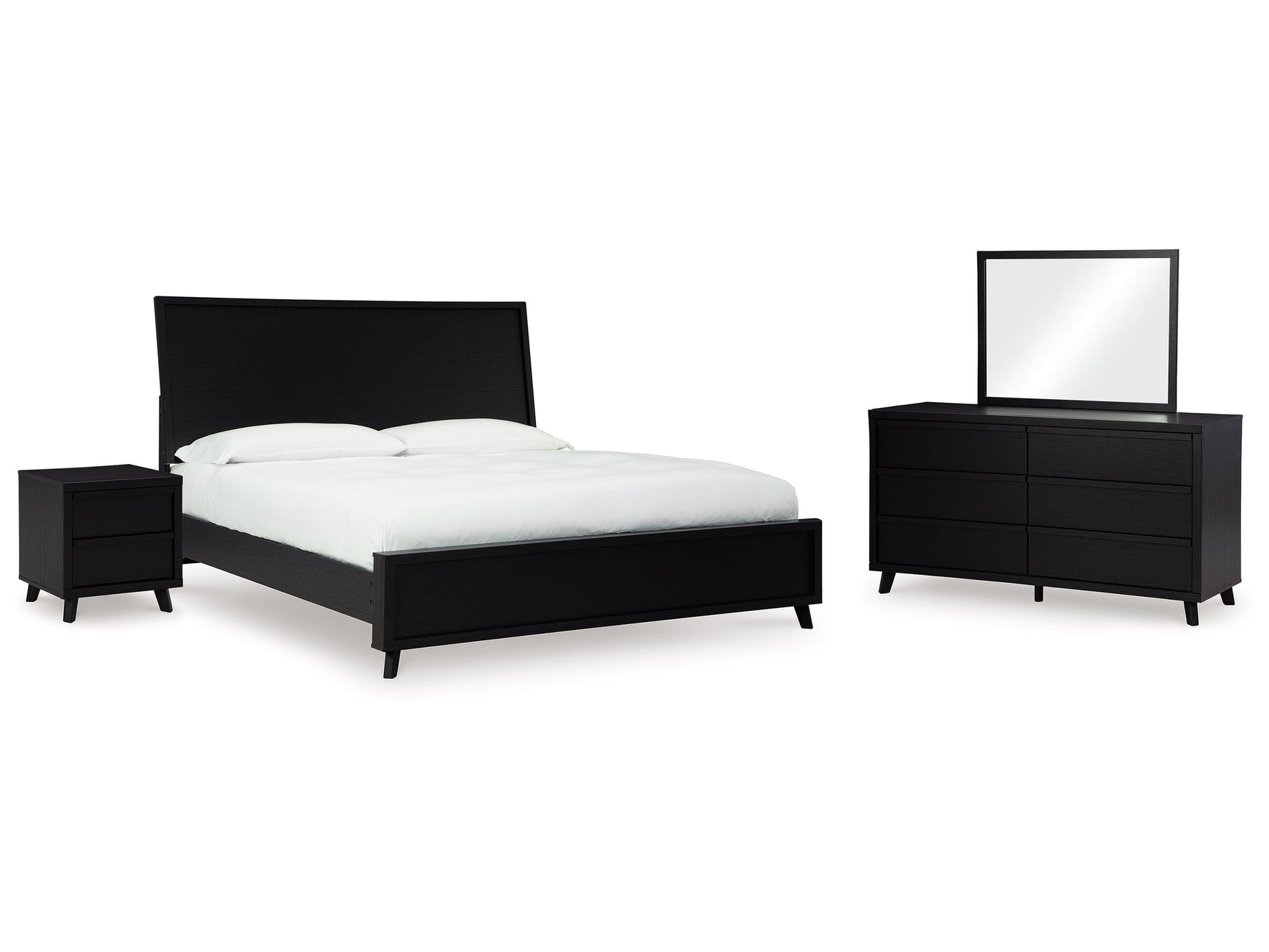 Danziar Black King Panel Bedroom Set with Dresser, Mirror and Nightstand - Ornate Home