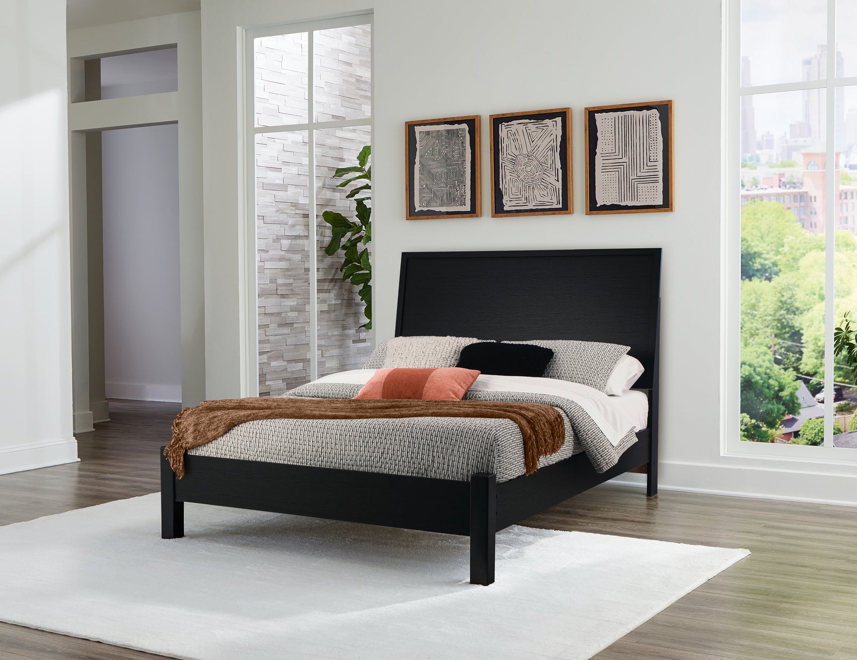 Danziar Black Queen Panel Bedroom Set with Dresser and Mirror - Ornate Home
