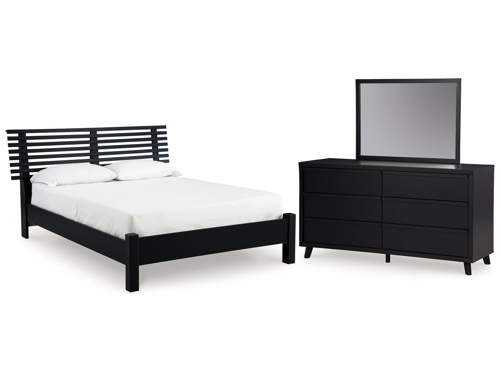 Danziar Black Queen Slat Panel Bed, Dresser and Mirror (Online Special Price) - Ornate Home