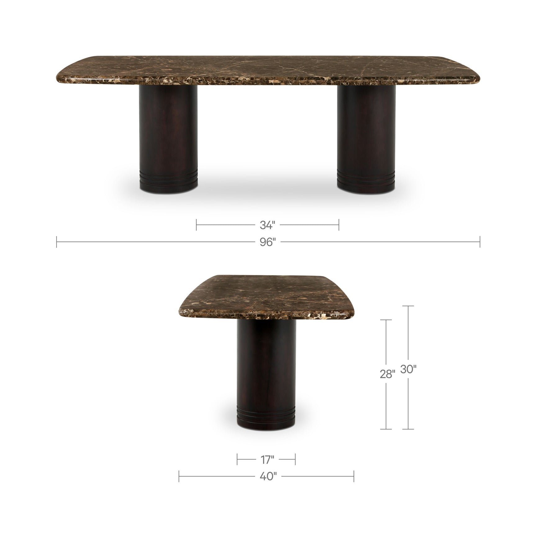 Daphne Dark Emperador Marble Large Dining Table - Ornate Home