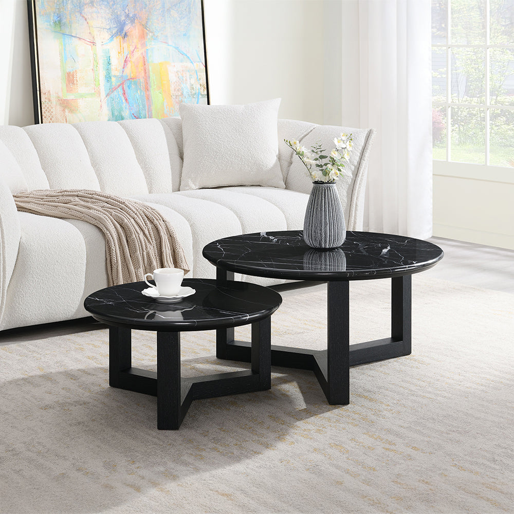 Dara Natural Marble Top/Black Coffee Table 23.6" W - Ornate Home
