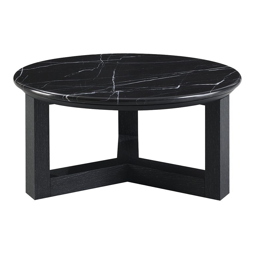 Dara Natural Marble Top/Black Coffee Table 32" W - Ornate Home