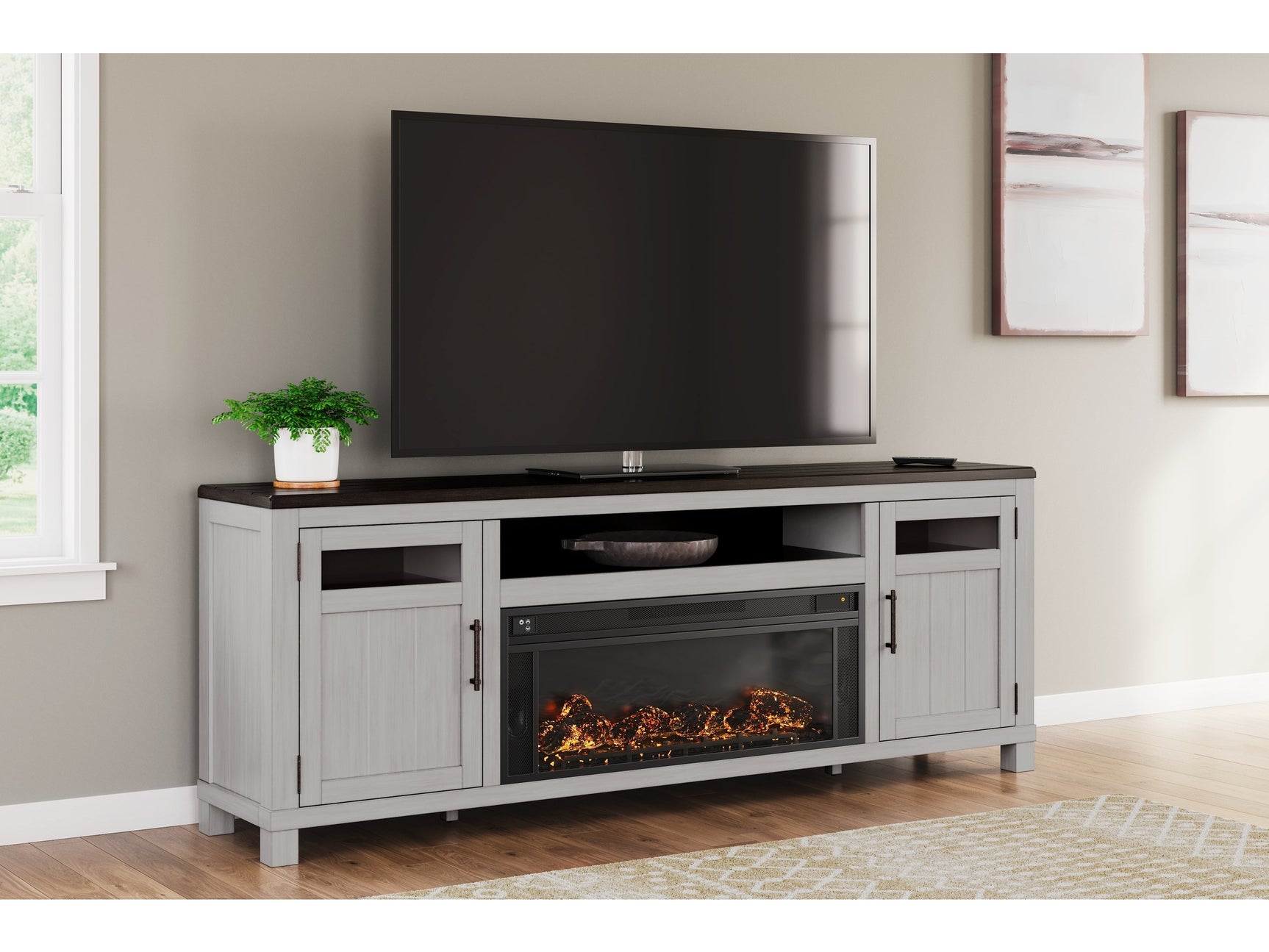 Darborn Gray/Brown 88" TV Stand with Electric Fireplace - Ornate Home
