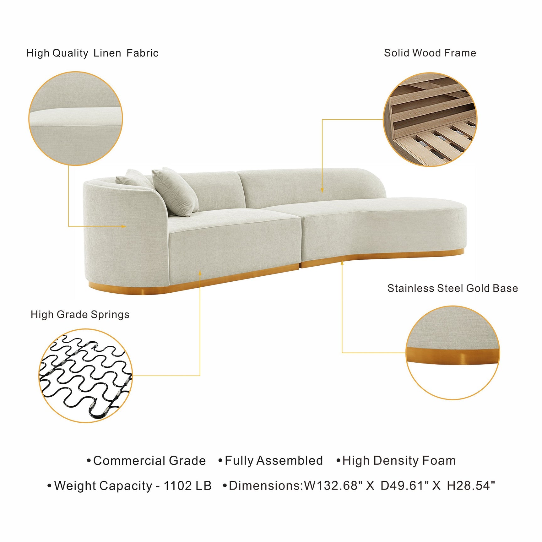 Daria Sofa in Ivory - Ornate Home