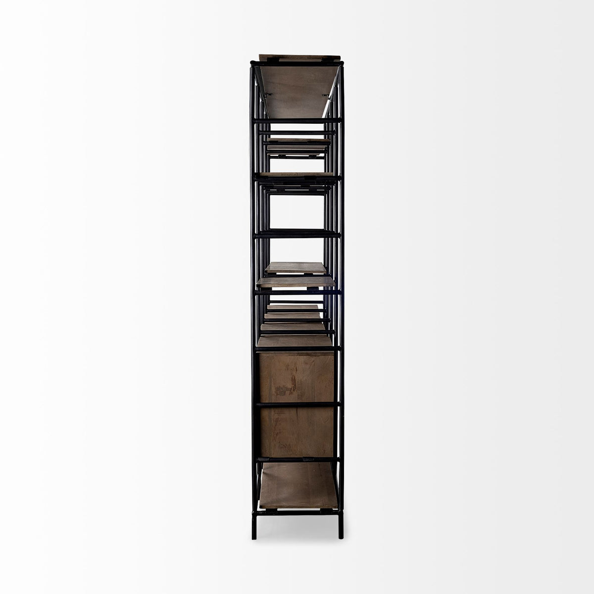 Darius Medium Brown Wood and Metal Multi-Shelf Shelving Unit - Ornate Home