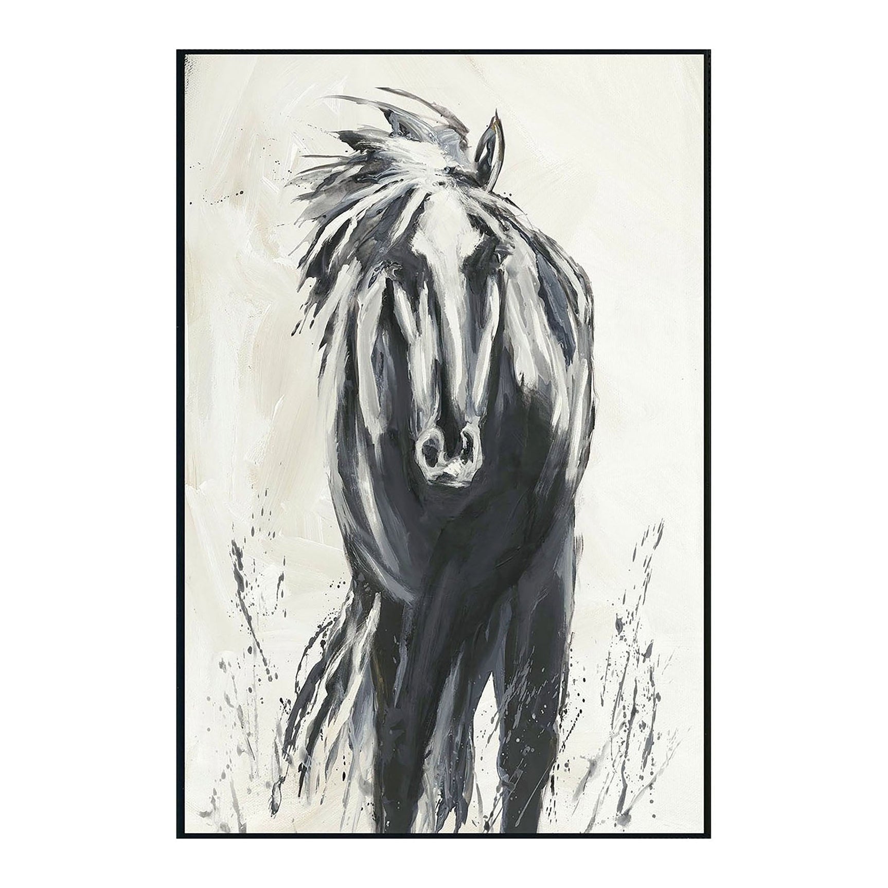 Dark Horse Black/White Painting 48x72 by Buddy Whitlock - Ornate Home