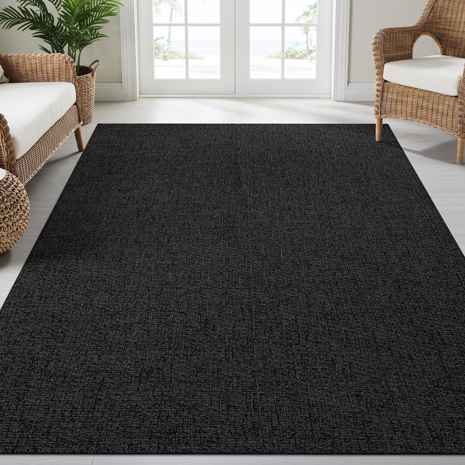 Woolen Dark Gray Jute-Look Area Rug | High-Traffic Ready